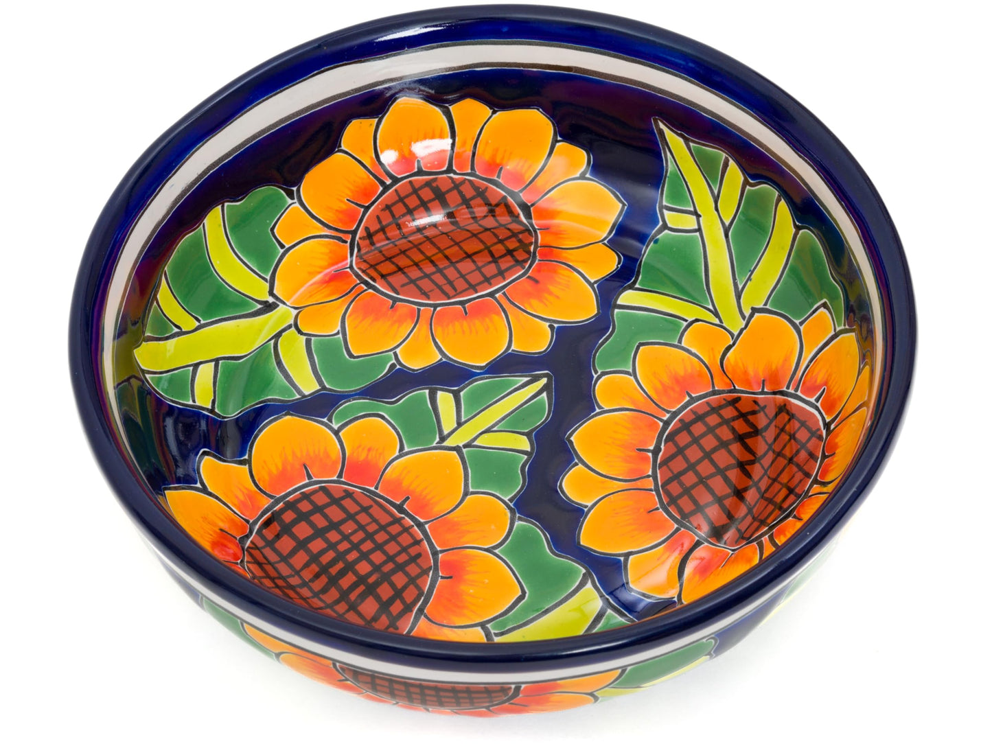 Enchanted Talavera Ceramic Hand-Painted Large Serving Bowl Pasta Bowl Fruit Bowl Salad Bowl Party Platter Holiday Bakeware Dish (Sunflower)