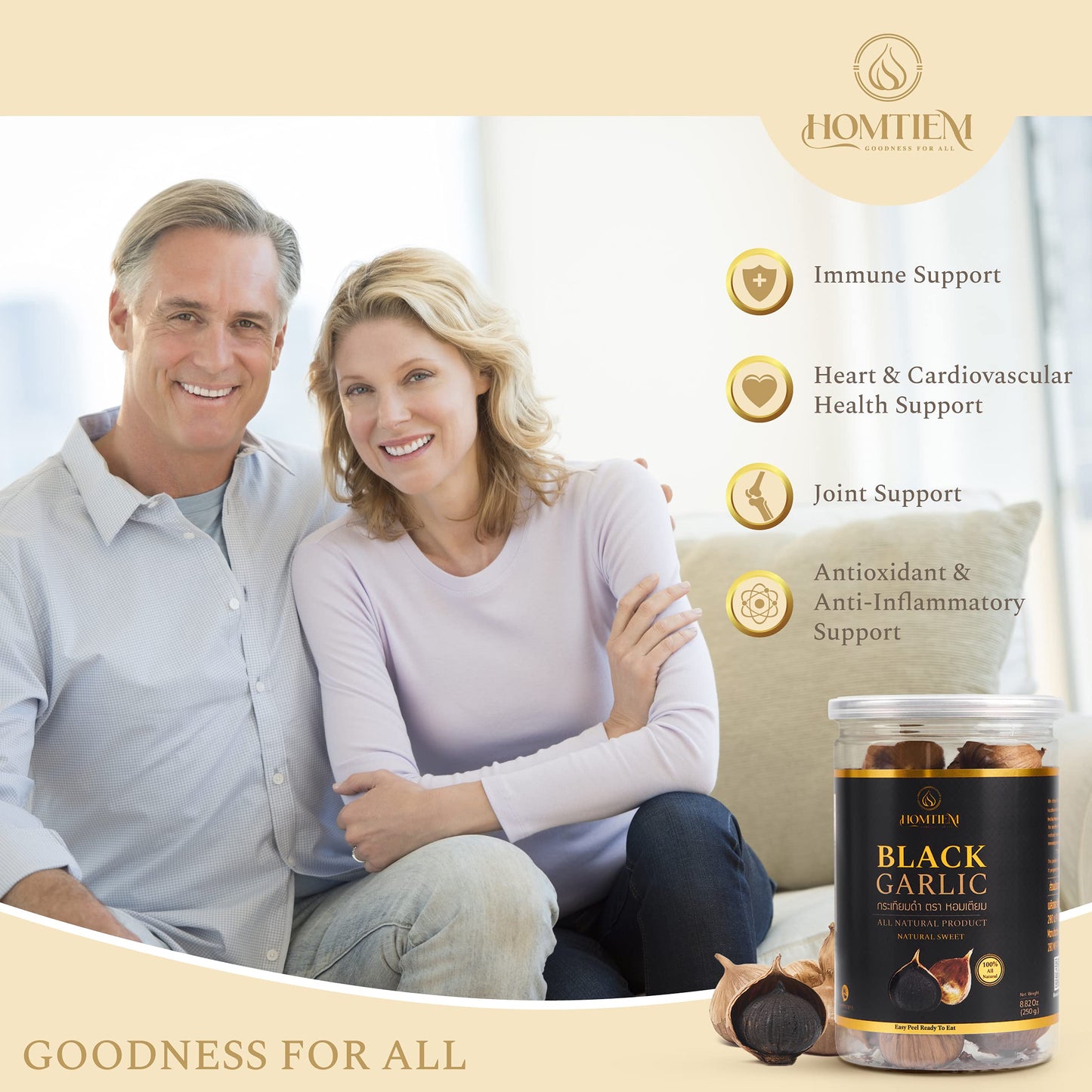 Homtiem Black Garlic 8.82 Oz. (250g.), Whole Black Garlic Fermented for 90 Days, Super Foods, Non-GMOs, Non-Additives, High in Antioxidants, Ready to Eat for Snack Healthy, Healthy Recipes