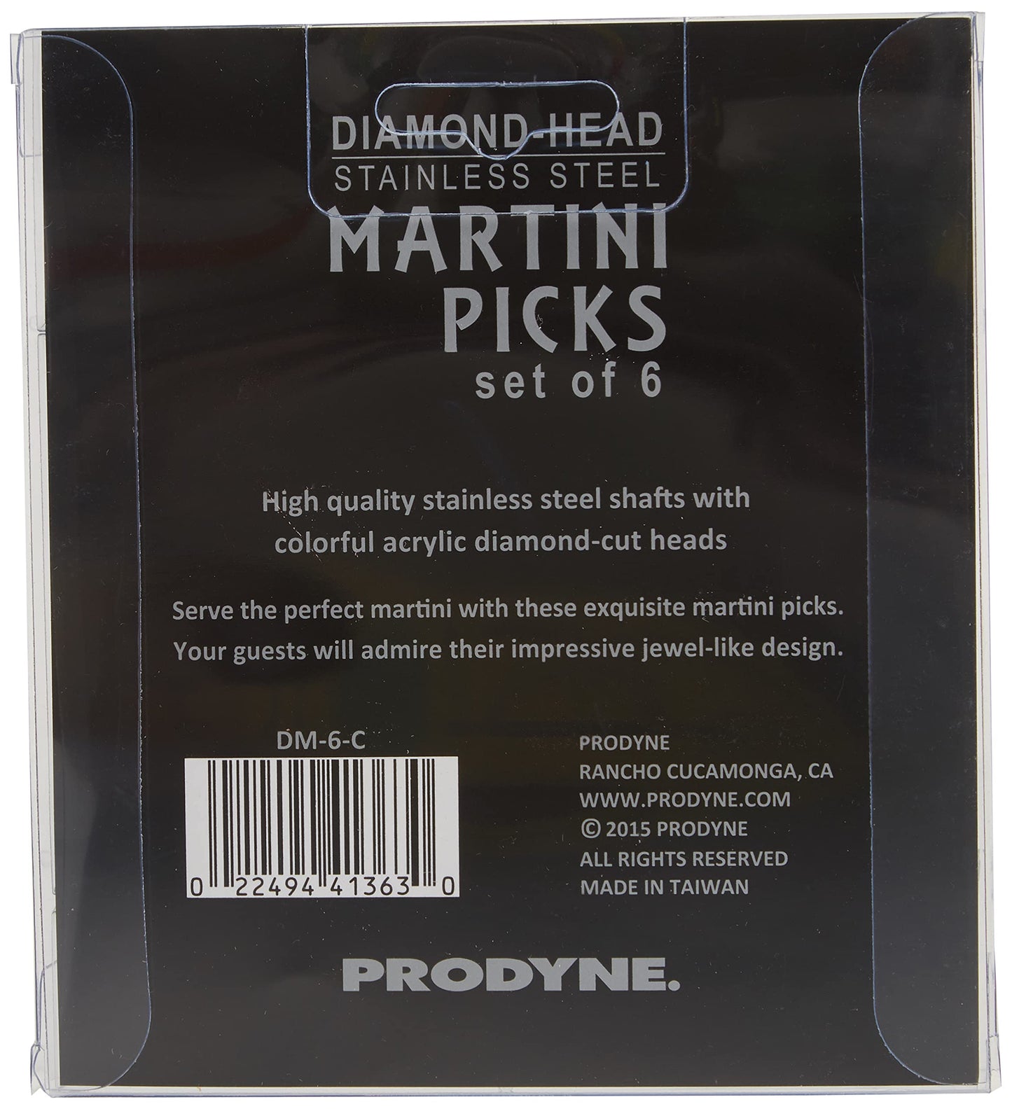 Prodyne DM-6-C Colorful Diamond-Head Martini Picks, Set of 6, Multicolor, 1oz
