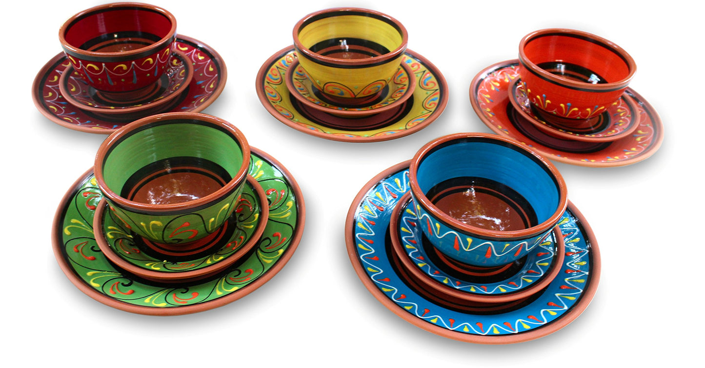 Cactus Canyon Ceramics Spanish Terracotta 5-Piece Small Dinner Plate Set (European Size), Multicolor