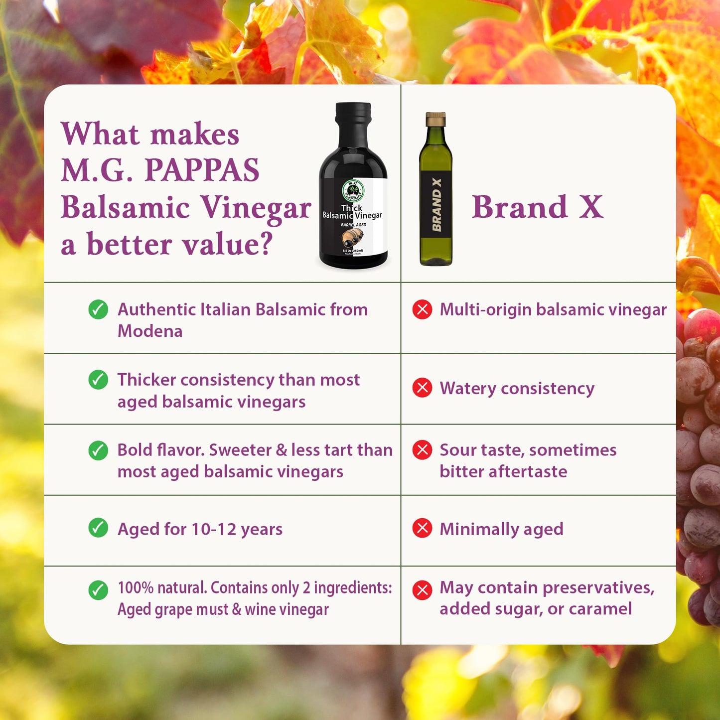 M.G. PAPPAS Thick Aged Balsamic Vinegar from Italy - Gourmet Balsamic Italian Vinegar - A Great Addition to Vinaigrettes, Salads & Dressings - No Preservatives, No Added Sugar - 8.5 Fl Oz (250ml)