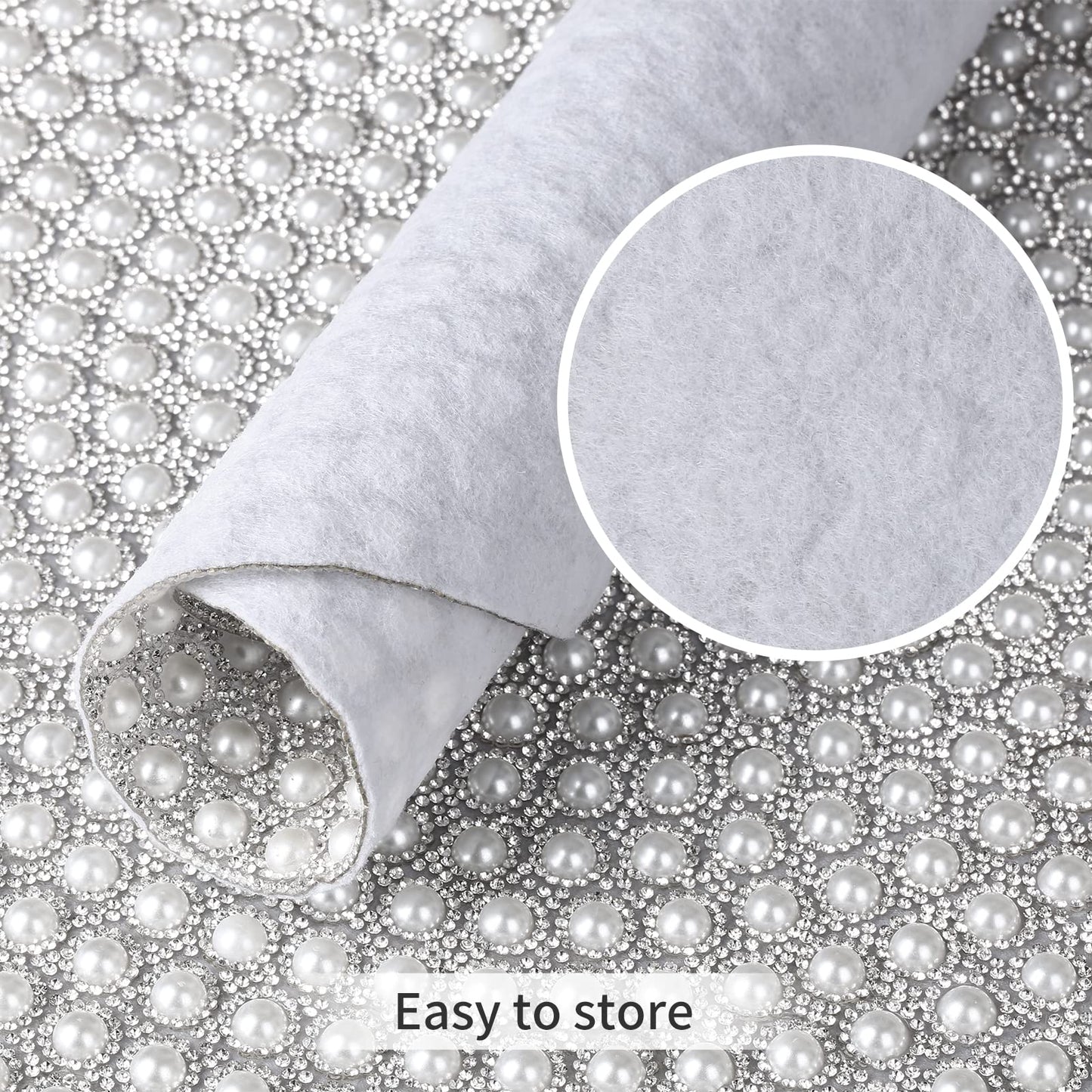 Pearl Round Placemat, 15-inch Anti-Slip Tablescapes Decorations Sparkling Bling Rhinestones Silver Placemat for Nightstand Tablecloths Centerpiece Standing T-Lights Candles Vases Mat