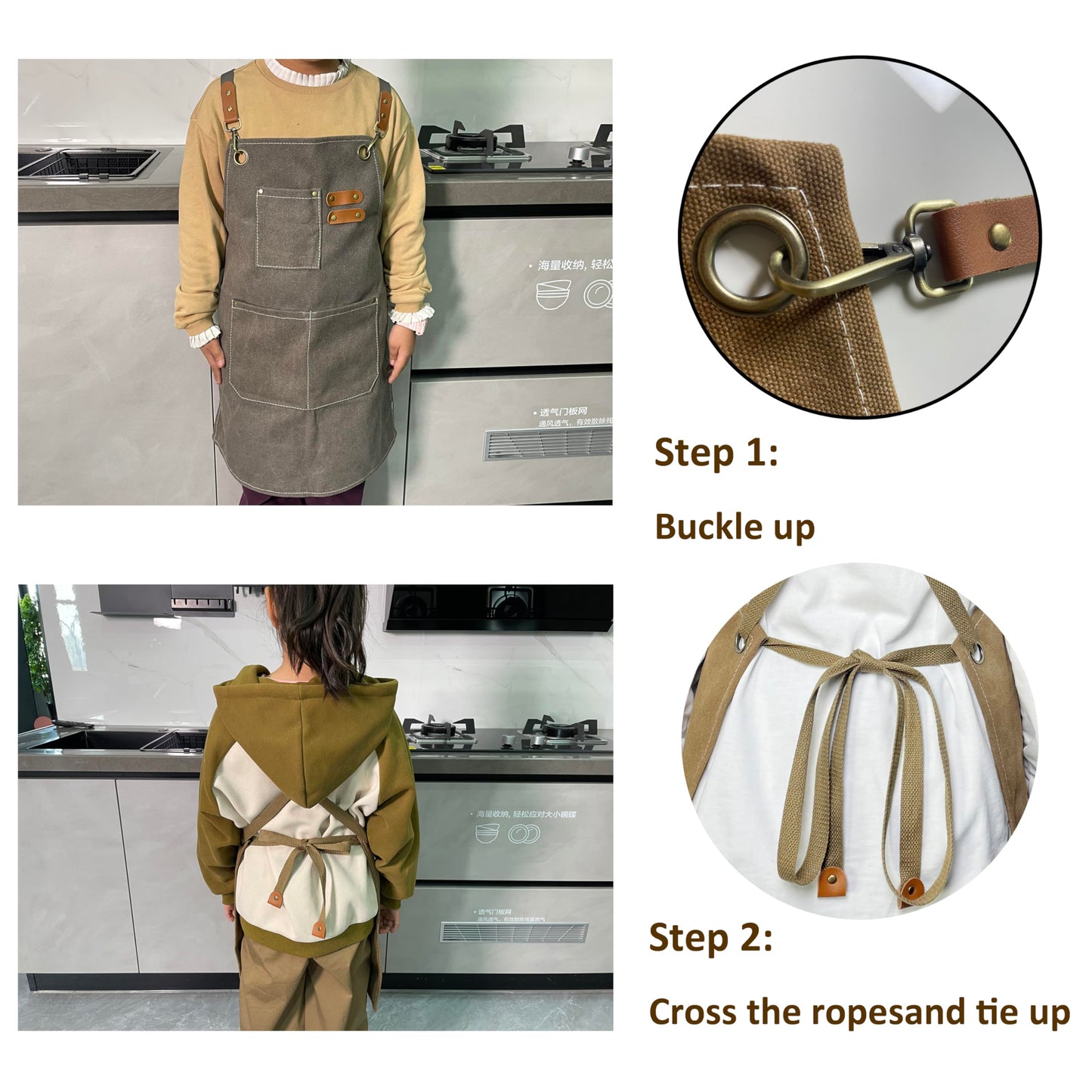 Kids Apron with 3 Pockets for Cooking, Baking, Painting, Crafting, Art or Gardening (Black)