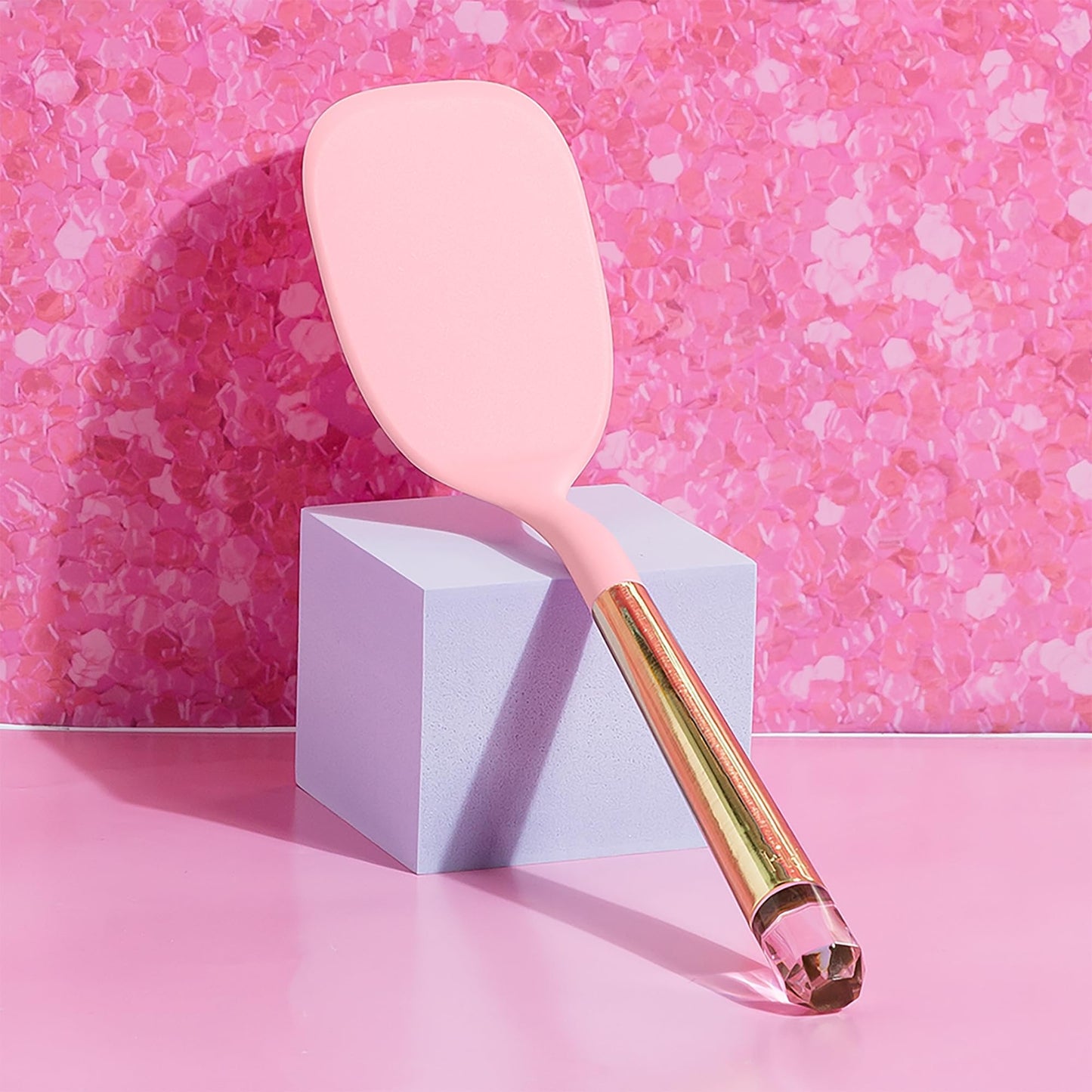 Paris Hilton Solid Turner with Pink Jewel Shaped Handle, Heat-resistant up to 400°F, Dishwasher Safe Kitchen Tool Utensil, Pink and Gold