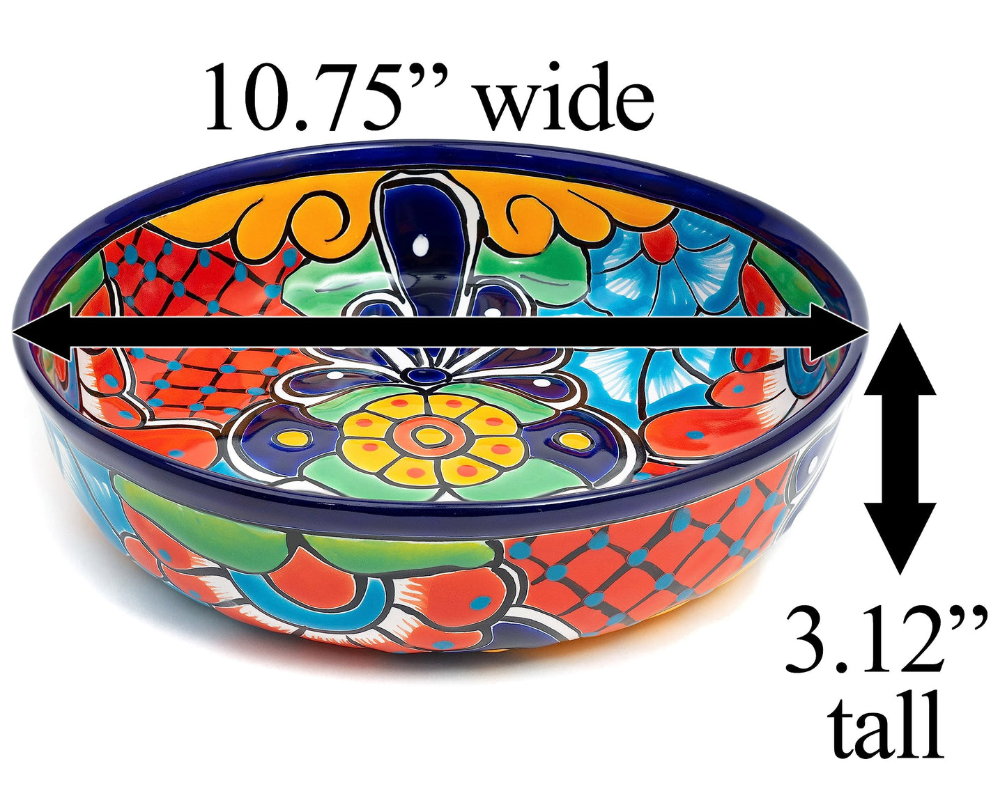 Enchanted Talavera Mexican Talavera Ceramic Hand-Painted Large Serving Bowl Pasta Bowl Fruit Bowl Salad Bowl Party Platter Holiday Bakeware Dish (Cobalt)