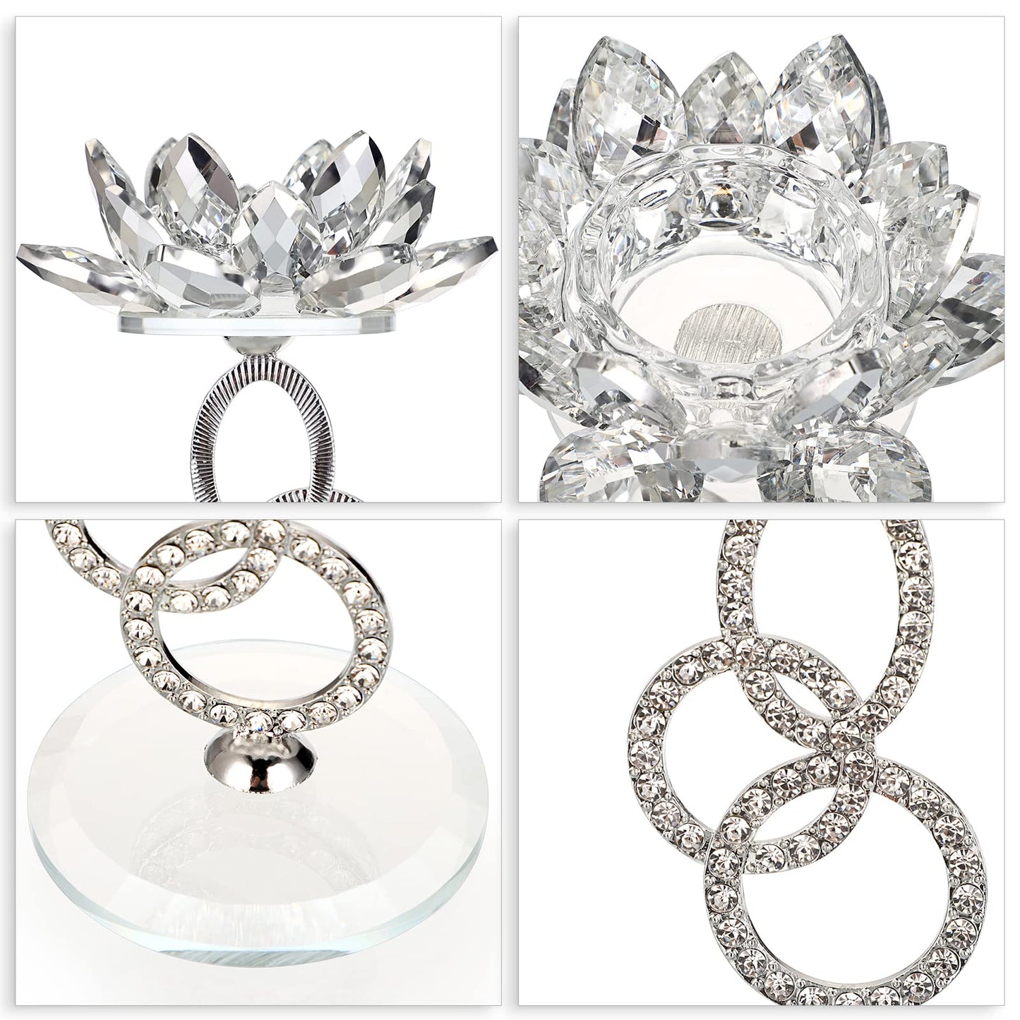 Set of 2 Crystal Lotus Flower Candlestick Holders