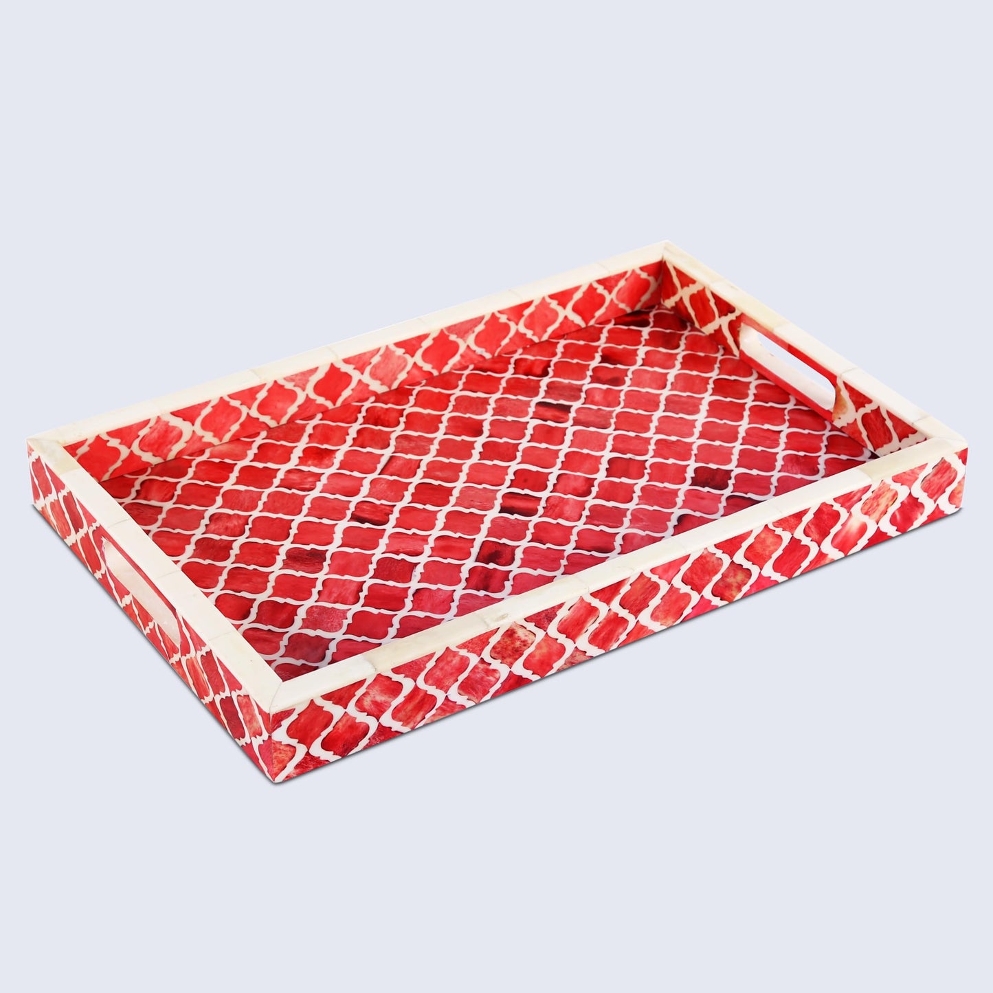 Chic Red Moroccan Pattern Inspired Decorative Trays 11x17 - Chic Red Centerpiece, Versatile Ottoman Tray for Modern Home Decor, Artistic Kitchen Serving Tray, Tray for Living Room