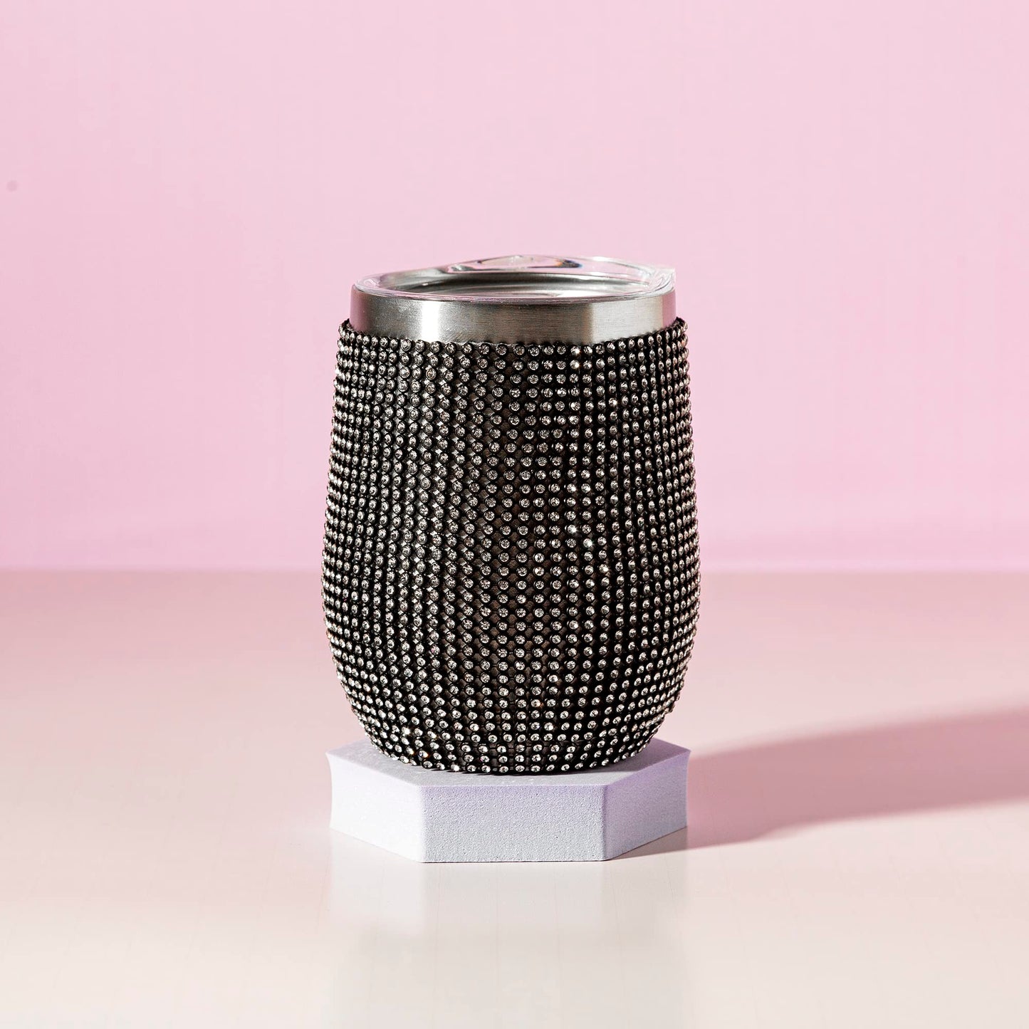 Paris Hilton Diamond Bling Wine Tumbler, Vacuum Insulated Stainless Steel with Easy Sip Lid, Bedazzled with Over 2500 Rhinestones, 12-Ounce, Black