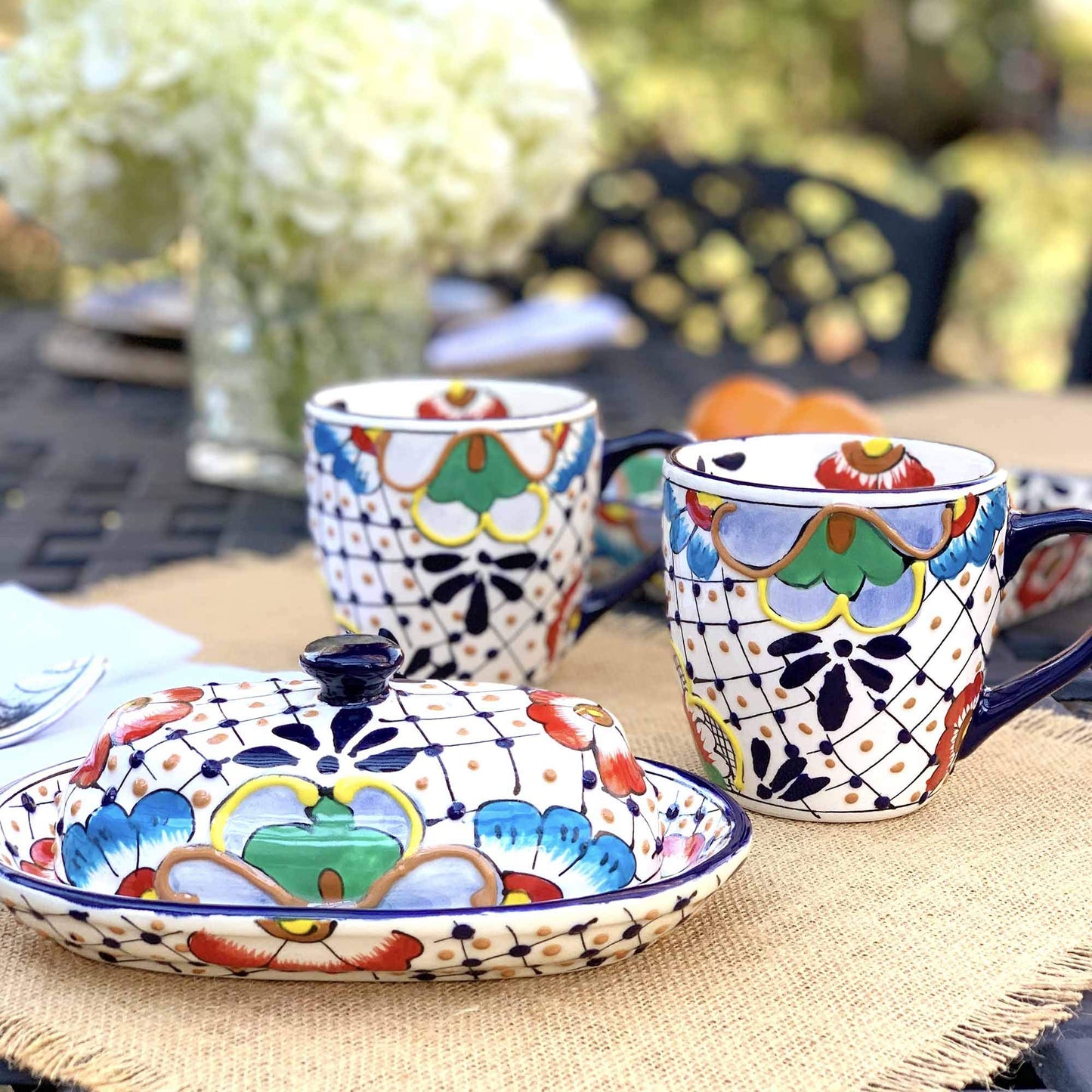 Global Crafts Encantada Handmade Hand-Painted Authentic Mexican Pottery Mugs (1-Pack, Dots & Flowers)