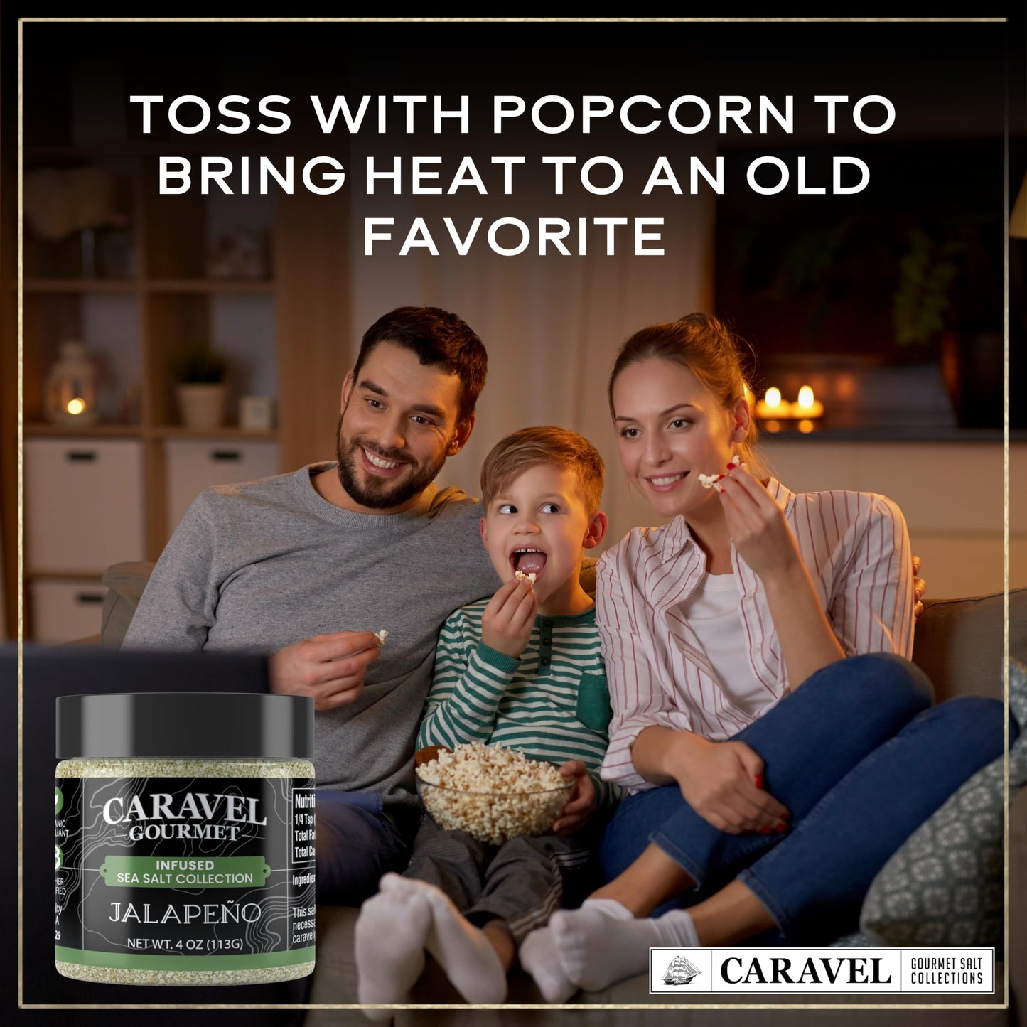 Gourmet Jalapeno Sea Salt - Pure Sea Salt Blended with Jalapeno Pepper - All-Natural, Kosher, No Gluten, No MSG, Non-GMO - Cooking & Finishing Salt, Great for Mexican Dishes - 4 oz. Jar - Caravel Gourmet