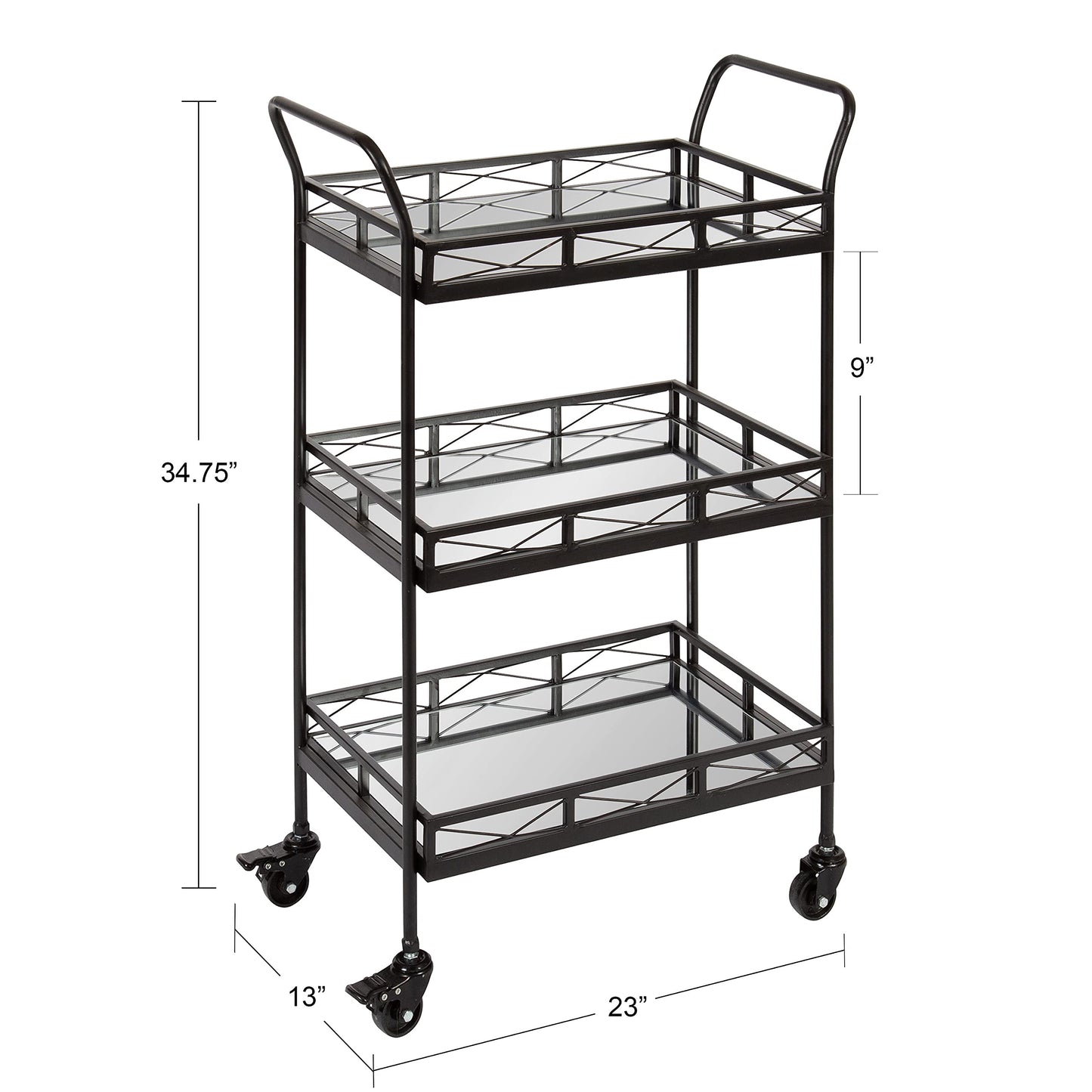 Kate and Laurel Ketia Modern Metal Bar Cart, 23 x 13 x 34, Black, Glamorous Three Tier Bar Cart for Display and Storage