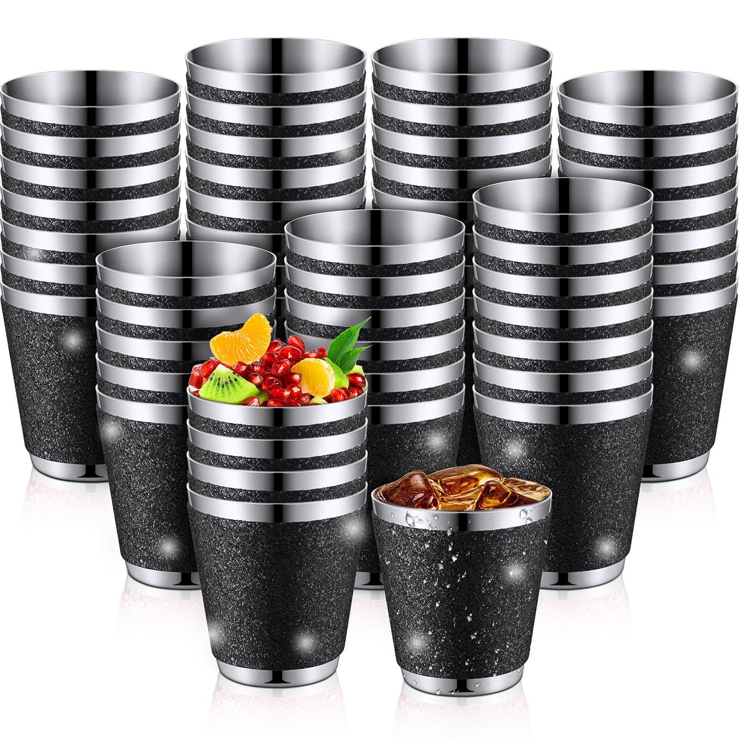 Qinyoung 50 Pcs 1 oz Stainless Steel Shot Glasses Bling Wine Glitter Metal Shot Glasses Bachelorette Wedding Valentine's Party Supplies for Espresso Whiskey Bar(Black)