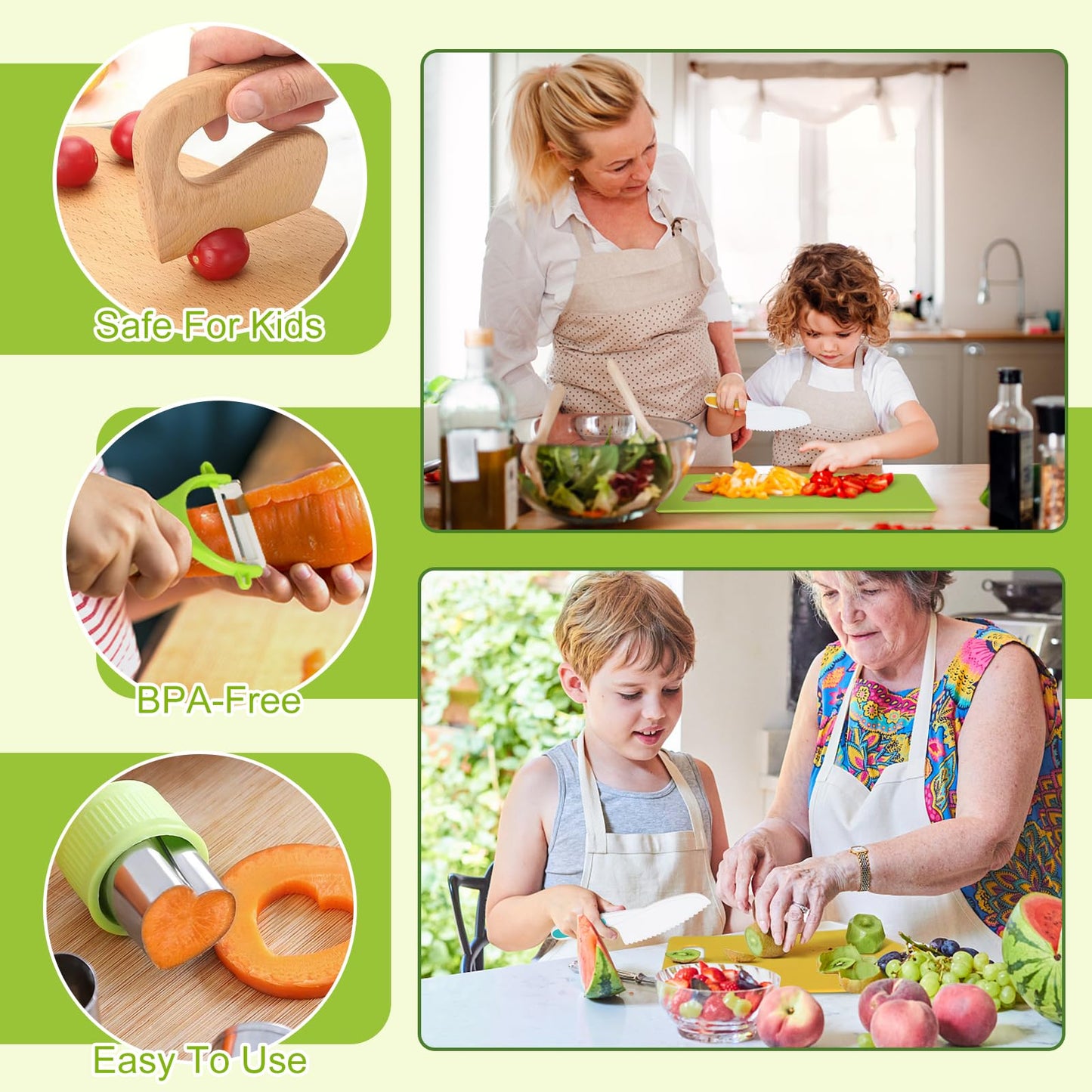 28-Piece Toddler Knife Set - Kids’ Knives for Real Cooking, Montessori Kids Kitchen Knife Set with Cutting Board Crinkle Cutters Kid Safe Knives, Toddlers Kitchen Tools for Age 2-10 Year Old Girl Boy