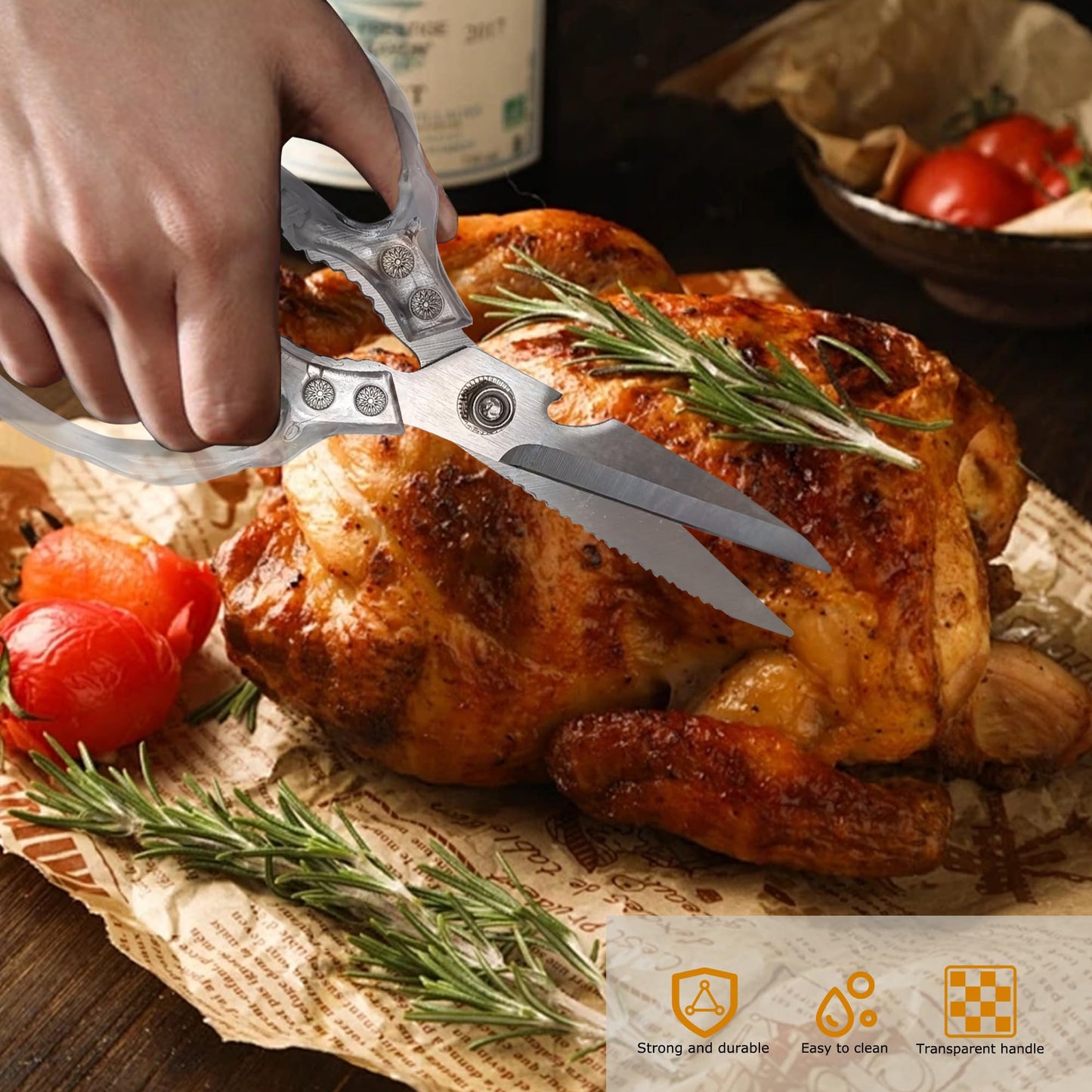 Sharp, Heavy Duty Kitchen Shears Dishwasher Safe, Kitchen Accessories Cooking Shears for Kitchen Meat Chicken Fish Poultry Herb Bread (Gold-Toned Blade)