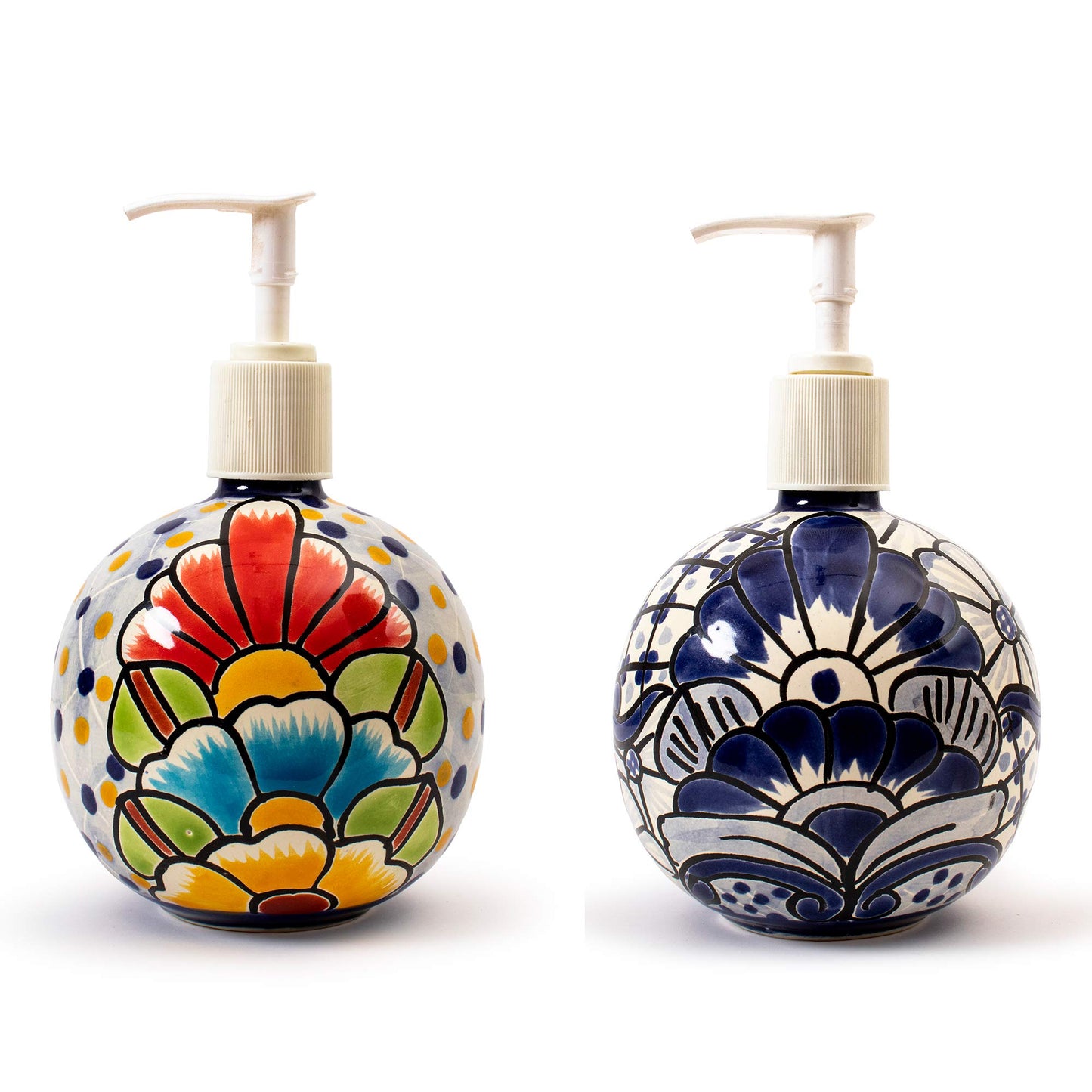 Authentic Mexican Talavera Soap and Lotion Dispenser Colorful Kitchen Decor- Hand Painted - Mexican Pottery - Made in Mexico (Blue)
