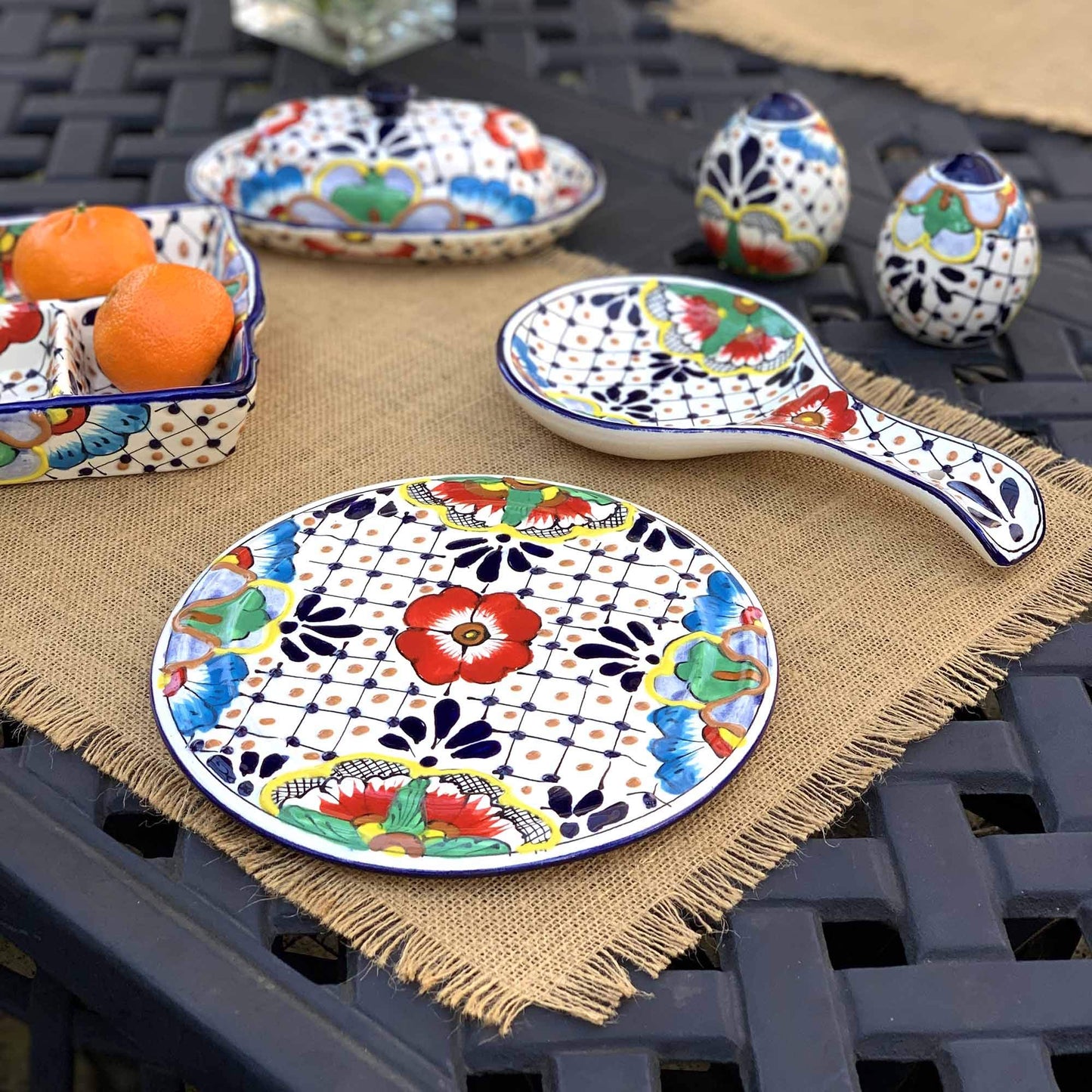Global Crafts Encantada Handmade Hand-Painted Authentic Mexican Pottery, Salt and Pepper Shaker Set, Dots & Flowers (MC085D-K2)