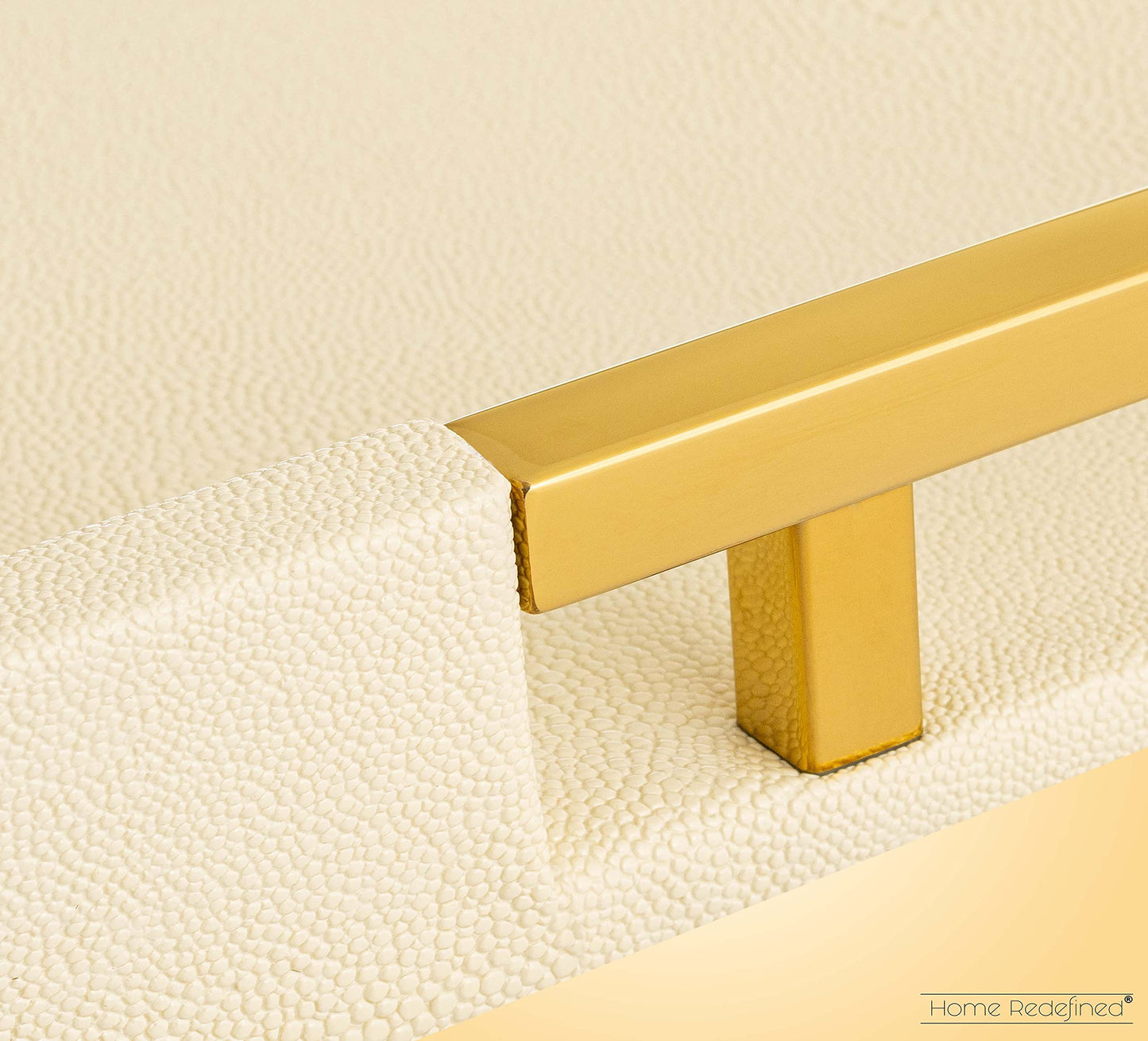 Modern Elegant 18”x12” Rectangle Cream Rectangle Shagreen Faux Leather Decorative Tray Ottoman Tray Coffee Table Perfume Living Room Kitchen Serving Tray with Gold Polished Metal Handles.