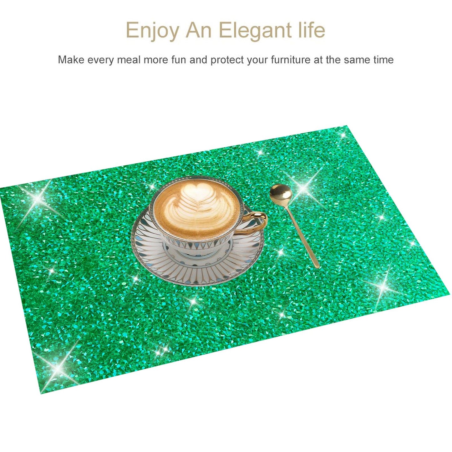 Green Placemats Emerald Heat Resistant Mat Square Placemats Green Trivets Rhinestone Decor Place Mat Crushed Diamond Decor Bling Sparkly Mat Set of 2