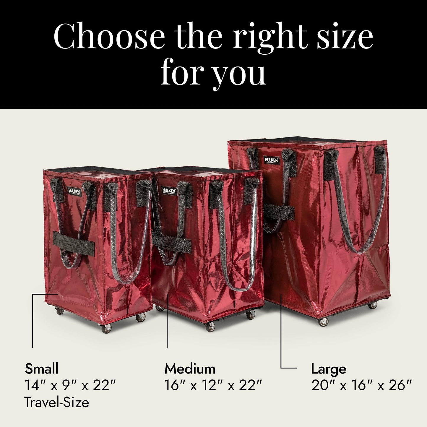 HULKEN (Small, Cosmic Red) Reusable Grocery Bag On Wheels, Shopping Trolley, Rolling Tote, Zipper Closure, Lightweight, Carries Up to 66 lb, Folds Flat