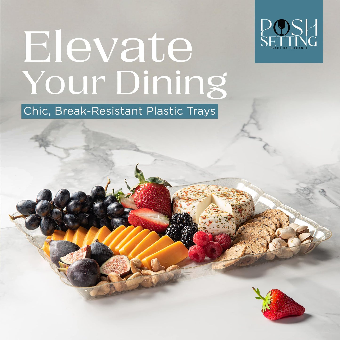 Posh Setting - Plastic Trays for Serving Food, Glitter Gold Serving Trays for Party, Plastic Serving Trays, Serving Dishes for Parties, Plastic Platters & Food Trays for Party, Plastic Serveware-9x13