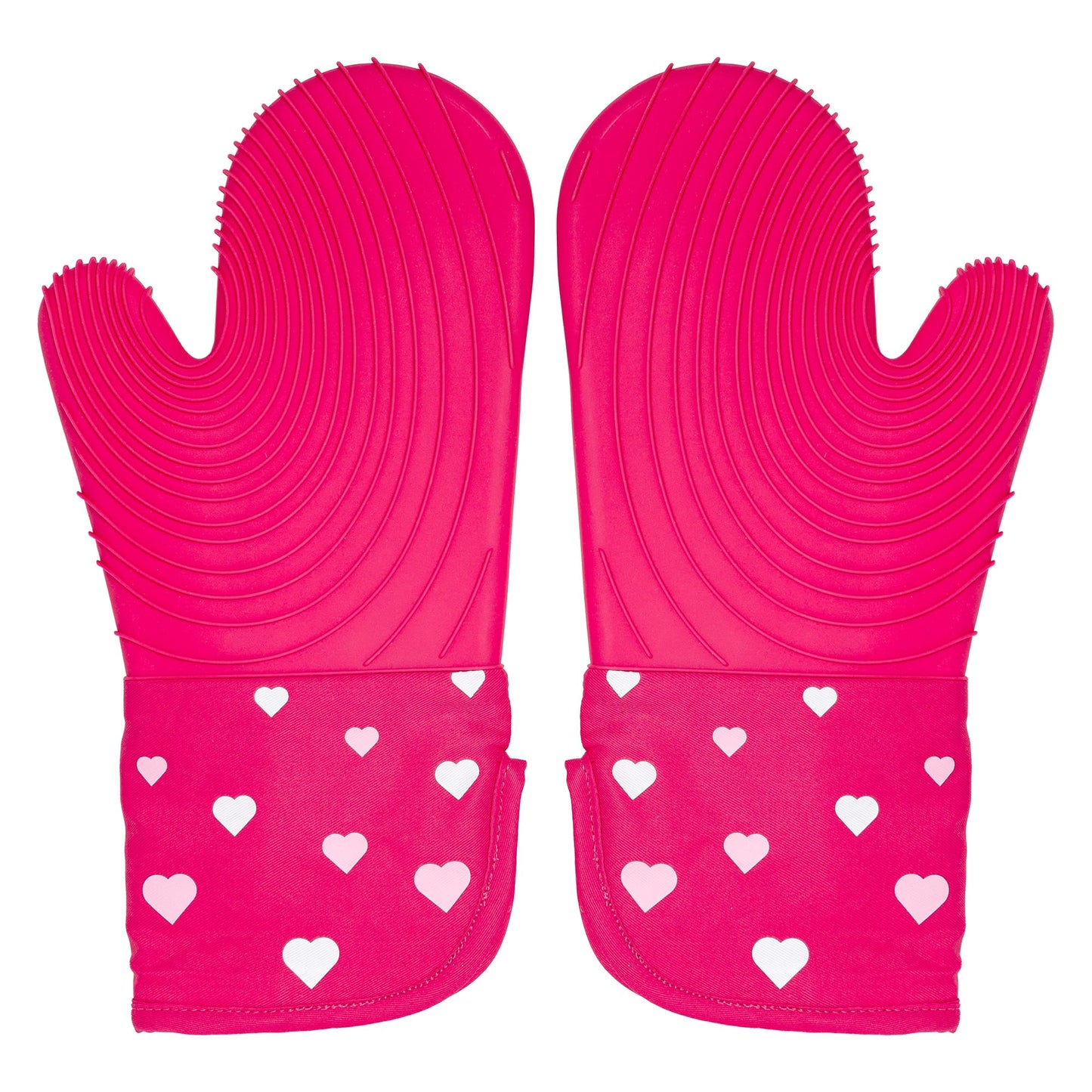 Paris Hilton Oven Mitt Set with Heart Design, Heat Resistant Pot Holders Featuring Non-Slip Textured Silicone Grips, 2-Piece Set, Pink