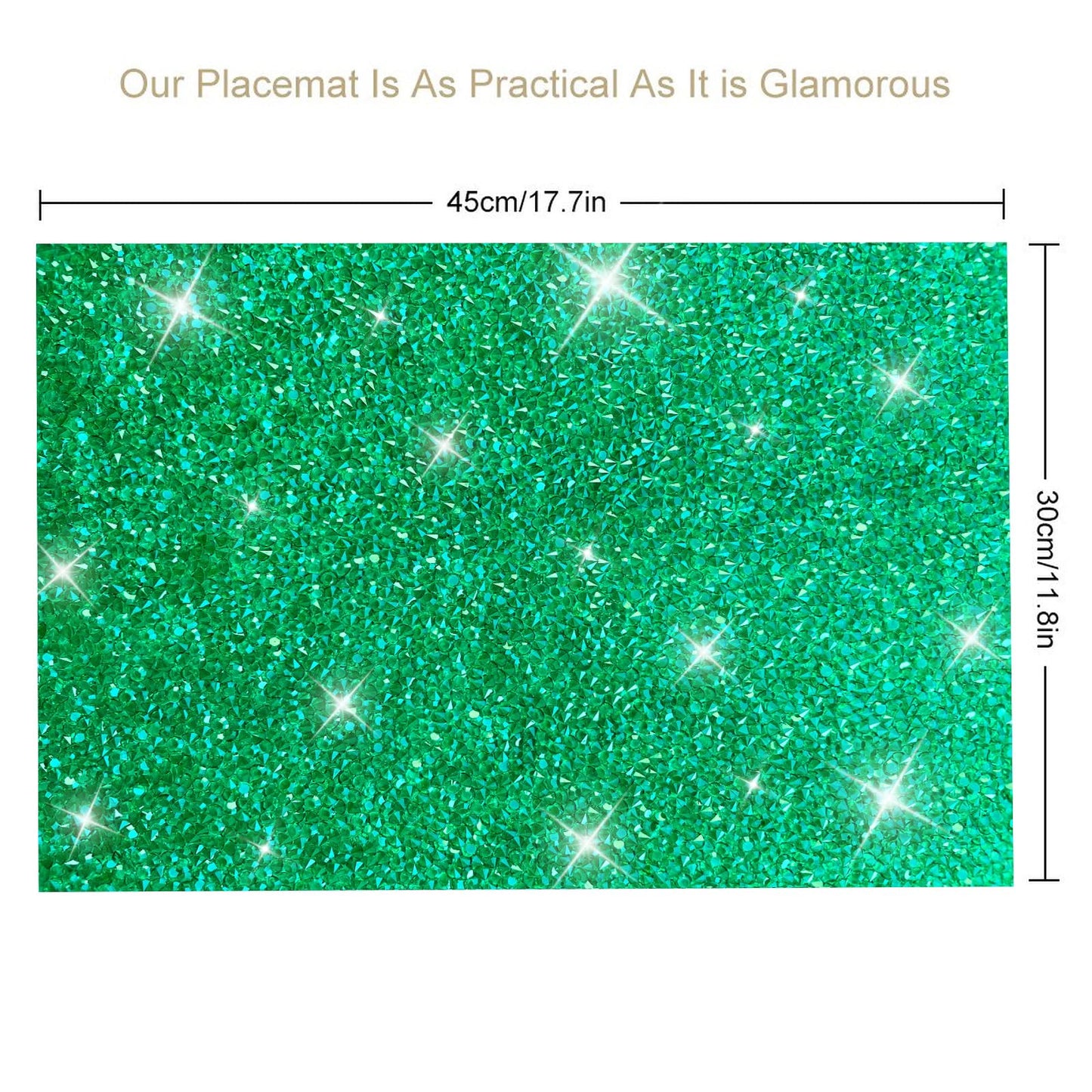 Green Placemats Emerald Heat Resistant Mat Square Placemats Green Trivets Rhinestone Decor Place Mat Crushed Diamond Decor Bling Sparkly Mat Set of 2