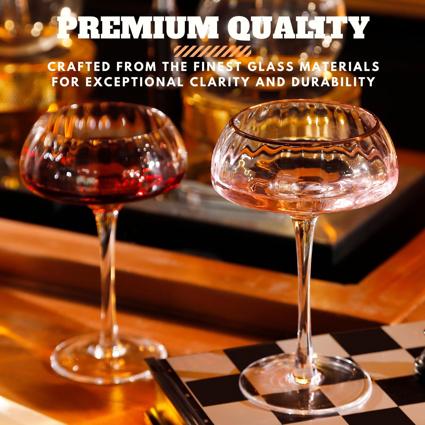 Lysenn Coupe Glasses Set of 4 - Premium Hand Blown Martini Glasses - Perfect for Cocktail and Champagne – 8.45 oz, Gold Rim