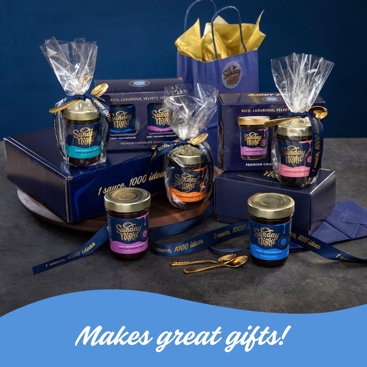 Sunday Night Foods | Sweet & Rich, Dark & Decadent Duo Gift Box Premium Dessert Sauce Gift Set 9.2 oz jars