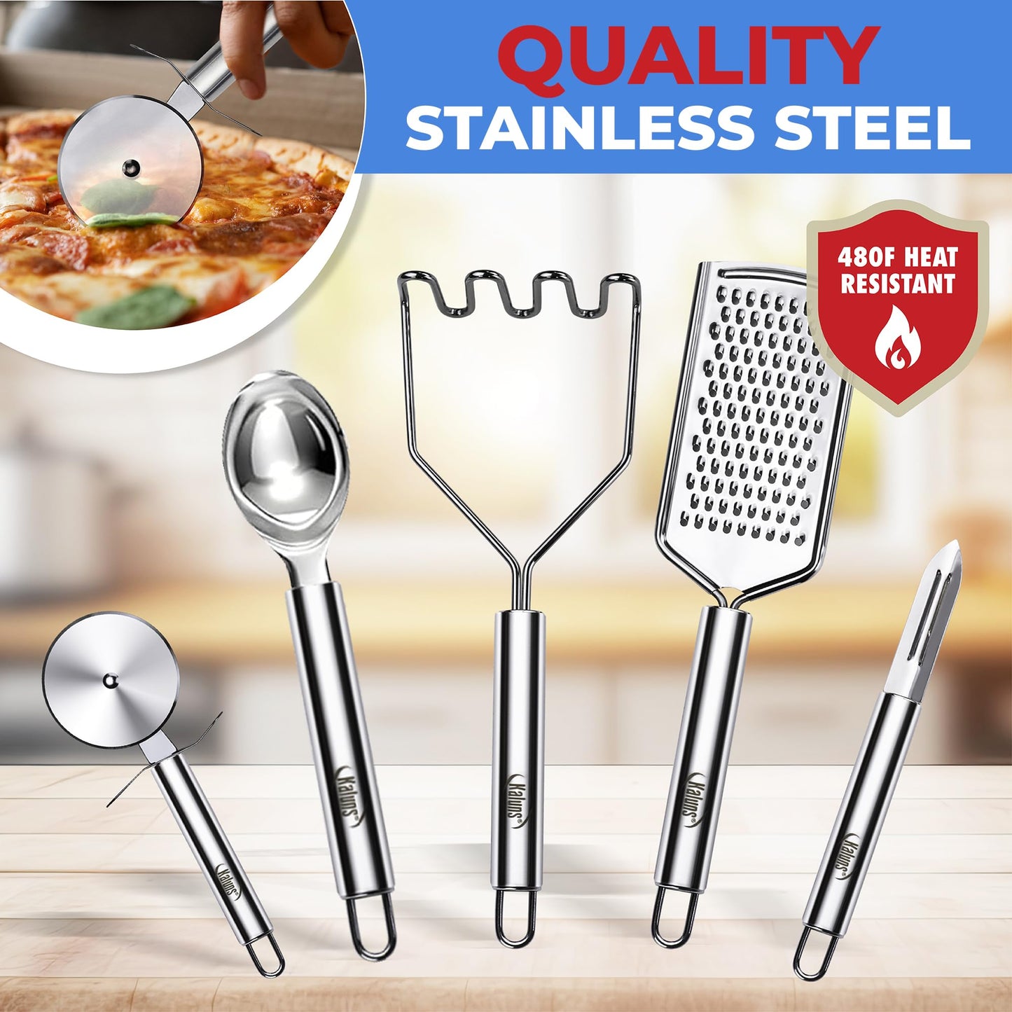 Blue 50-Piece Silicone Kitchen Utensils Set - Mothers's Day Gifts for Mom Wife Complete Kitchen Set 800°F Heat-Resistant Non-Stick Premium Silicone Cooking Utensils W Wooden Handles Gifts For Mothers