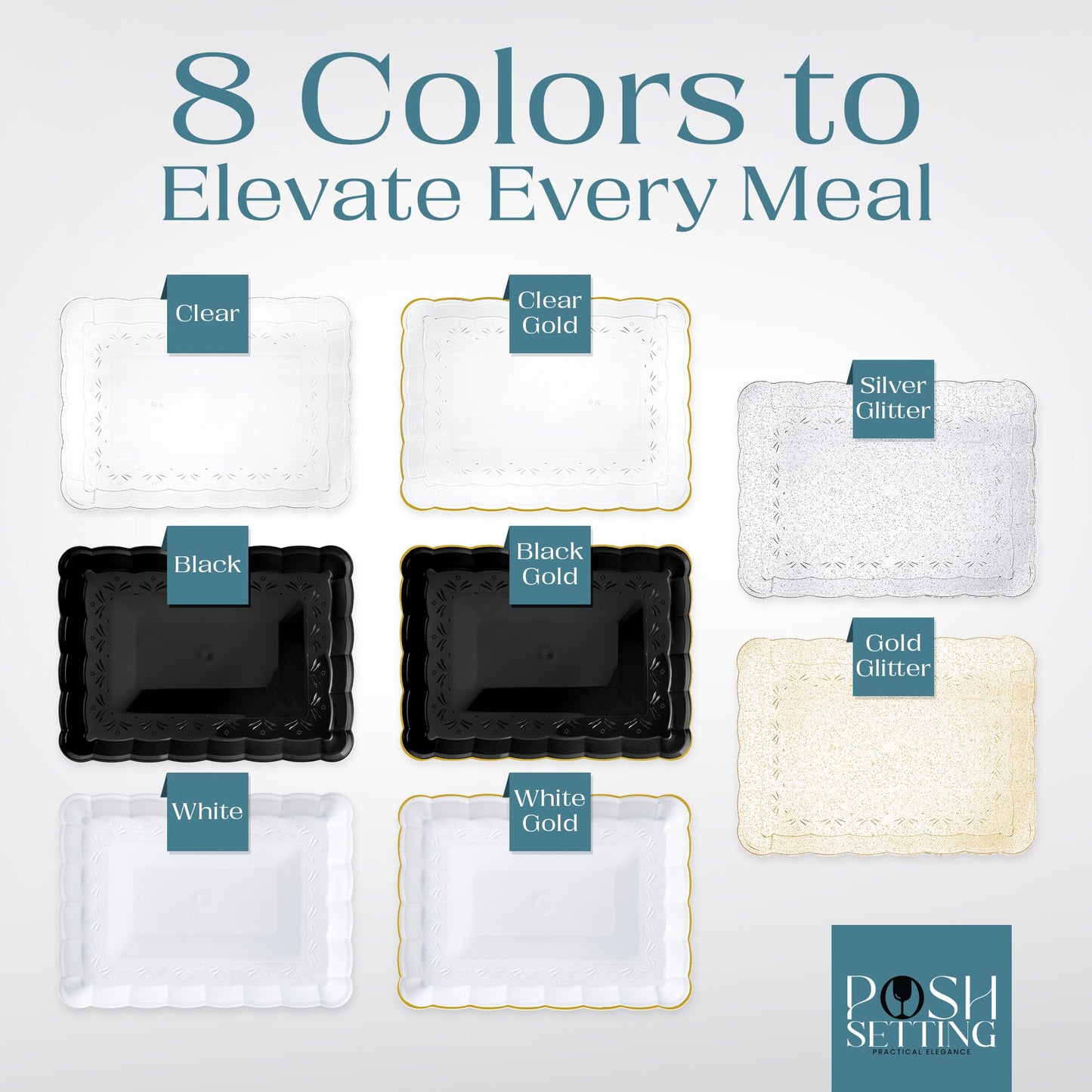 Posh Setting - Plastic Trays for Serving Food, Silver Serving Trays for Party, Plastic Serving Trays, Serving Dishes for Parties, Plastic Platters & Food Trays for Party, Plastic Serveware - 9x13