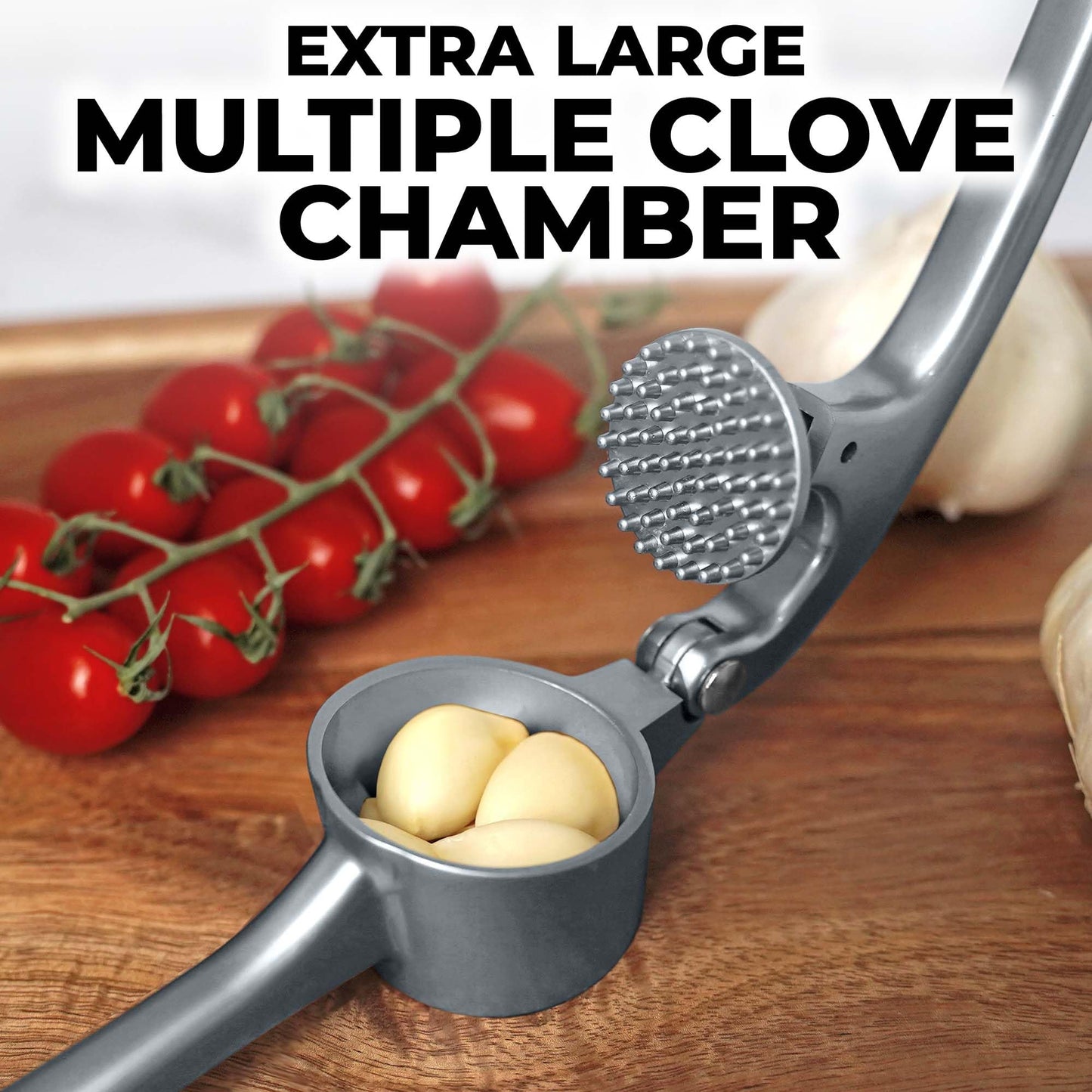 Zulay Kitchen Large Premium Garlic Press Set - Bigger Bowl for Bigger Garlic - Rust Proof & Dishwasher Safe Garlic Mincer Tool - Easy-Squeeze, Easy-Clean Silicone Garlic Peeler and Brush (Slate)