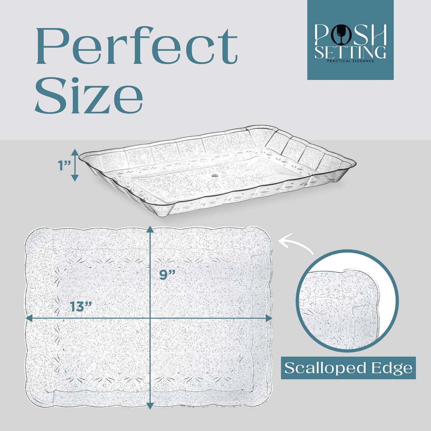 Posh Setting - Plastic Trays for Serving Food, Silver Serving Trays for Party, Plastic Serving Trays, Serving Dishes for Parties, Plastic Platters & Food Trays for Party, Plastic Serveware - 9x13