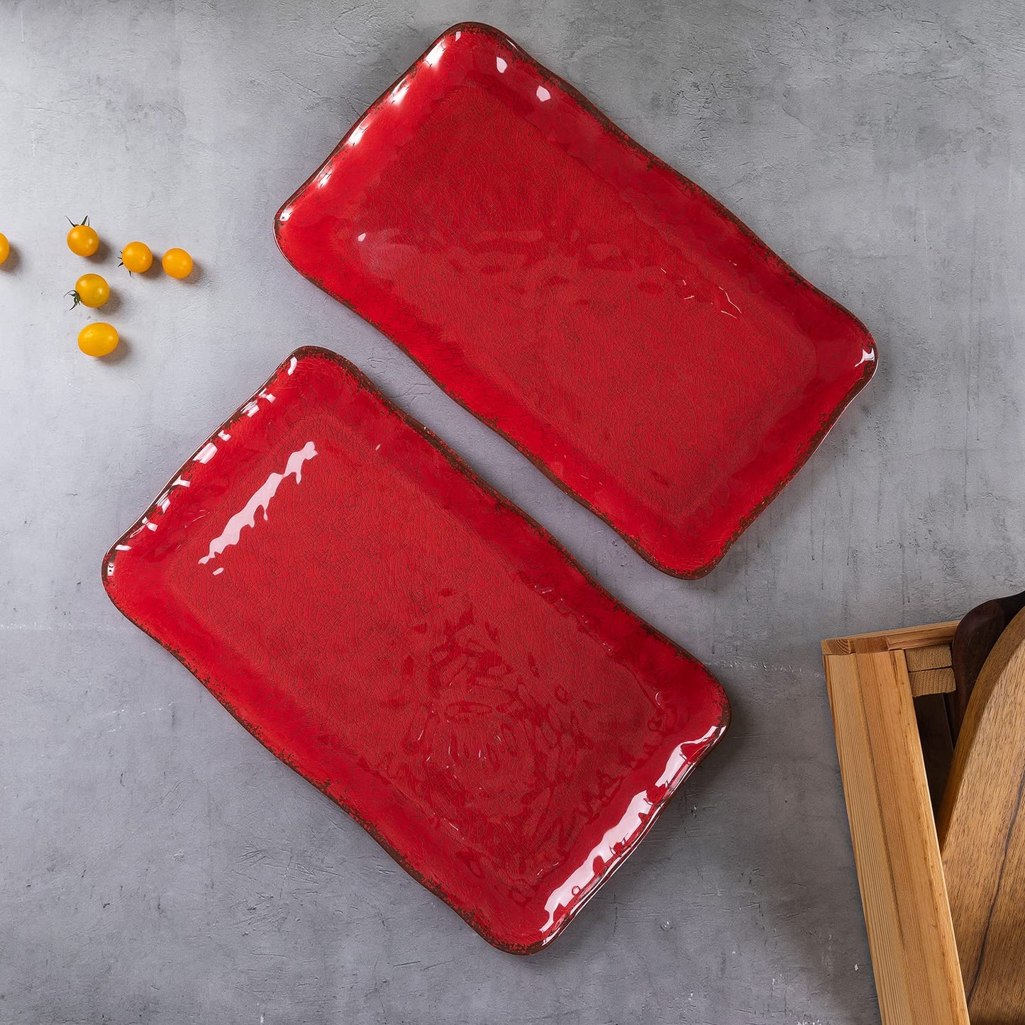 Crimson Red Melamine Platters for Serving Food, Colored Serving Trays, 17.5 x 10 Rectangular Turkey Serving Tray, Set of 2, Perfect for Outdoor, Christmas Parties, Restaurant, Dishwasher Safe