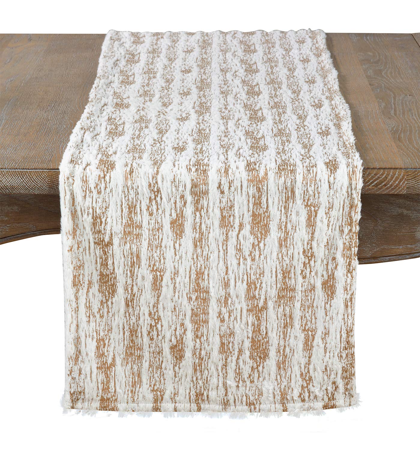 Fennco Styles Brushed Metallic Foil Collection Glamorous Faux Fur 16 x 72 Inch Table Runner – Gold Table Cover for Christmas Dinner, Family Gathering, Special Events and Home Décor