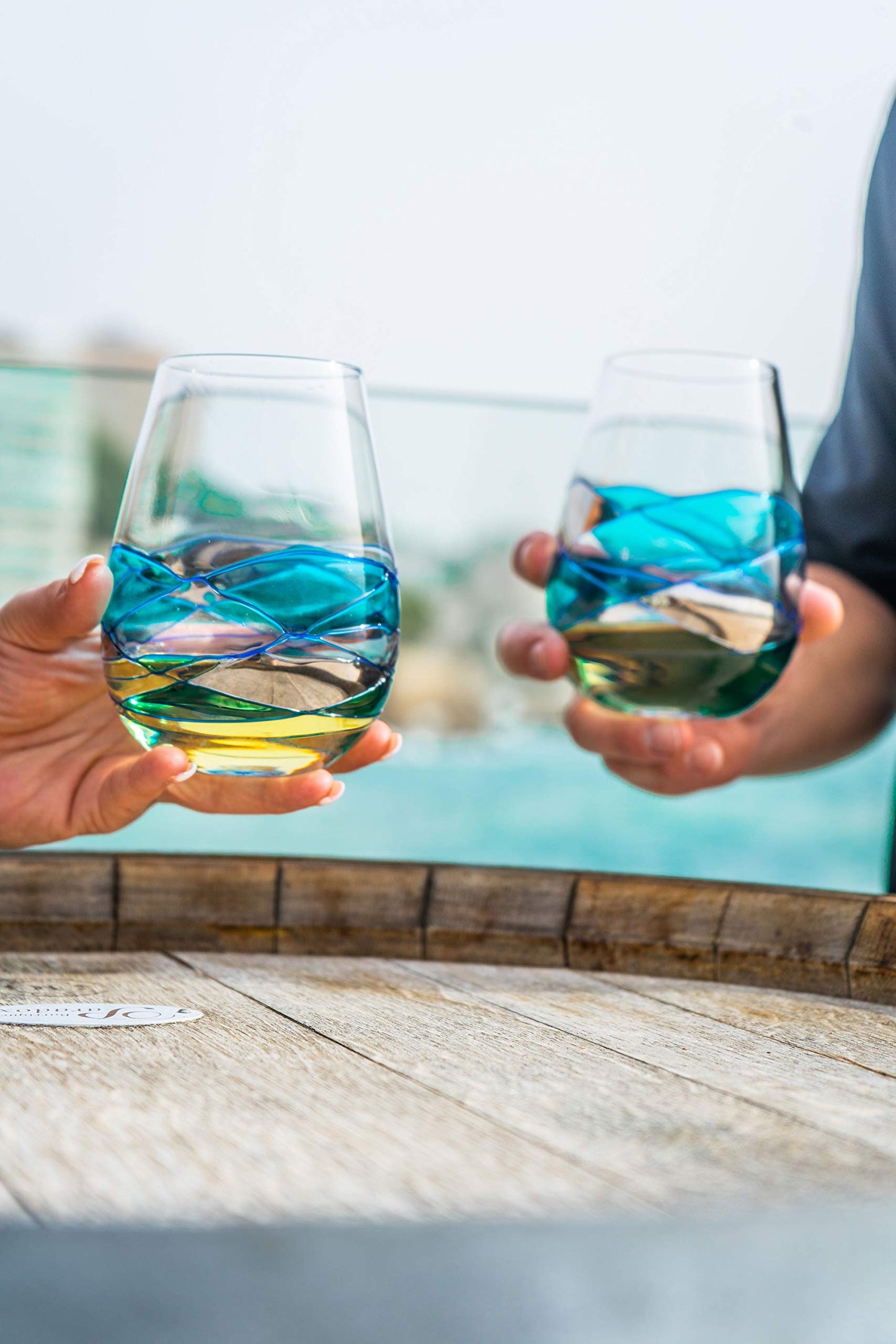 Handblown Antoni Barcelona Stemless Wine Glasses Set of 2 (21 Oz.) - Handblown & Handmade, Painted Blue Wine Glass, Gifts for Women, Birthdays, Anniversaries, and Weddings - 2 Unit (Set 2)