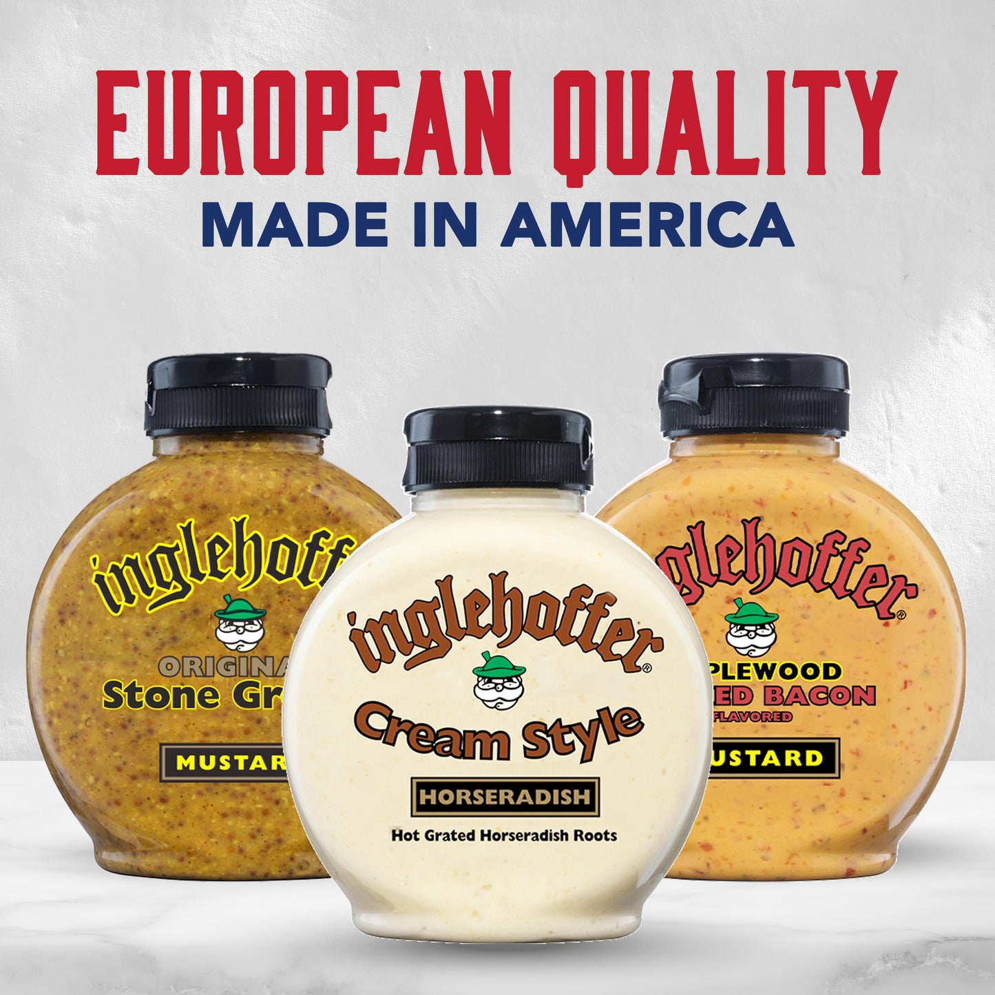 Inglehoffer Condiments Variety Pack (Stone Ground, Cream Style, Smoked Bacon, Pack of 3)