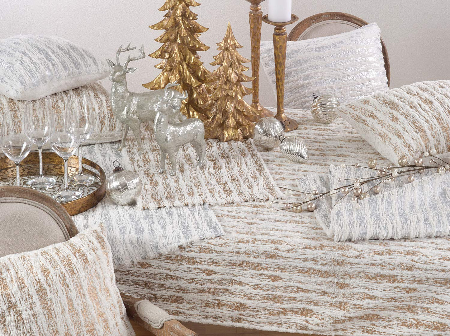 Fennco Styles Brushed Metallic Foil Collection Glamorous Faux Fur 16 x 72 Inch Table Runner – Gold Table Cover for Christmas Dinner, Family Gathering, Special Events and Home Décor