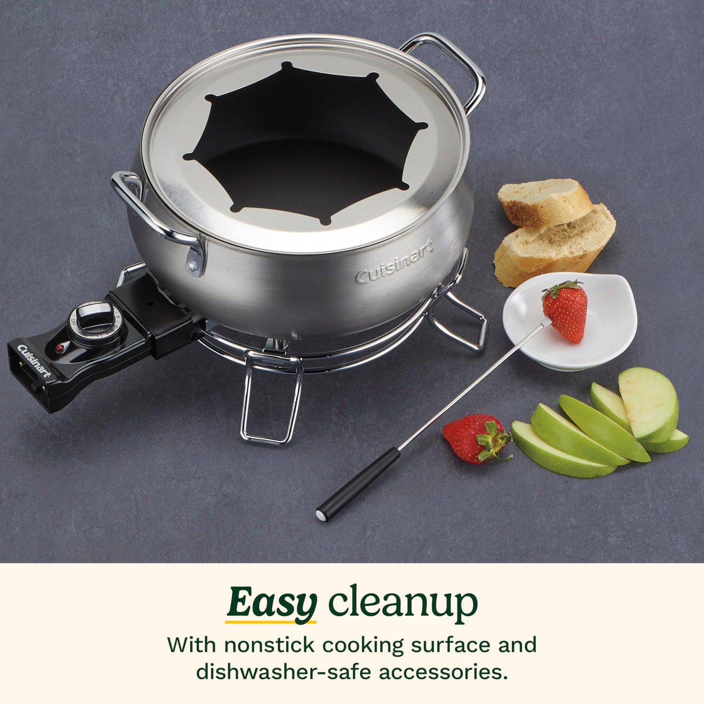 Stainless Steel Cuisinart Fondue Pot for Chocolate, Cheese or Meat in Broth or Oil, CFO-3SSP1