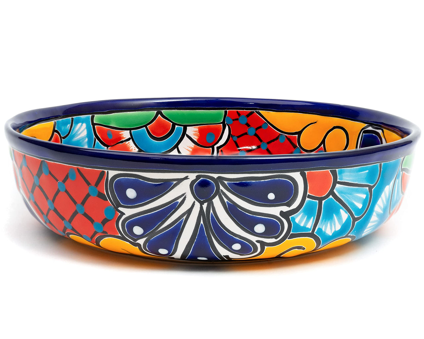 Enchanted Talavera Mexican Talavera Ceramic Hand-Painted Large Serving Bowl Pasta Bowl Fruit Bowl Salad Bowl Party Platter Holiday Bakeware Dish (Cobalt)