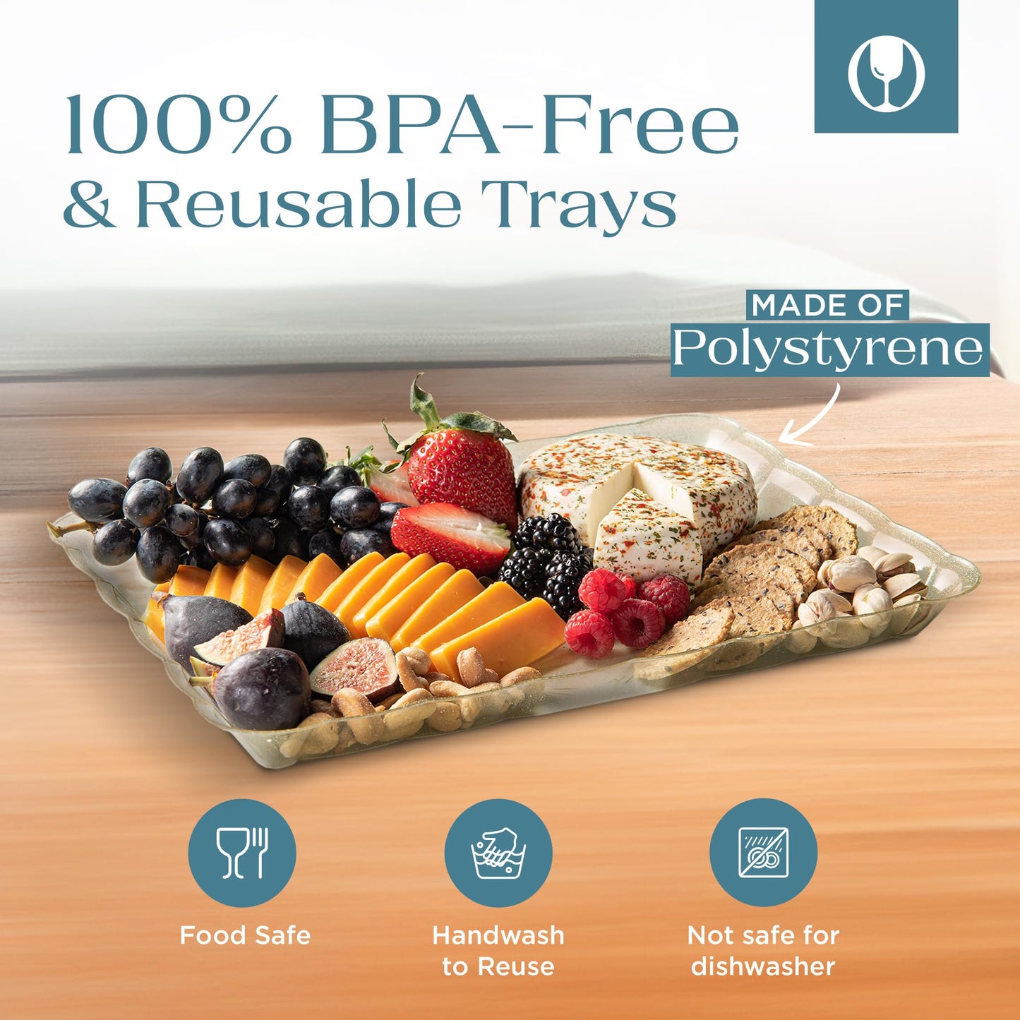 Posh Setting - Plastic Trays for Serving Food, Glitter Gold Serving Trays for Party, Plastic Serving Trays, Serving Dishes for Parties, Plastic Platters & Food Trays for Party, Plastic Serveware-9x13