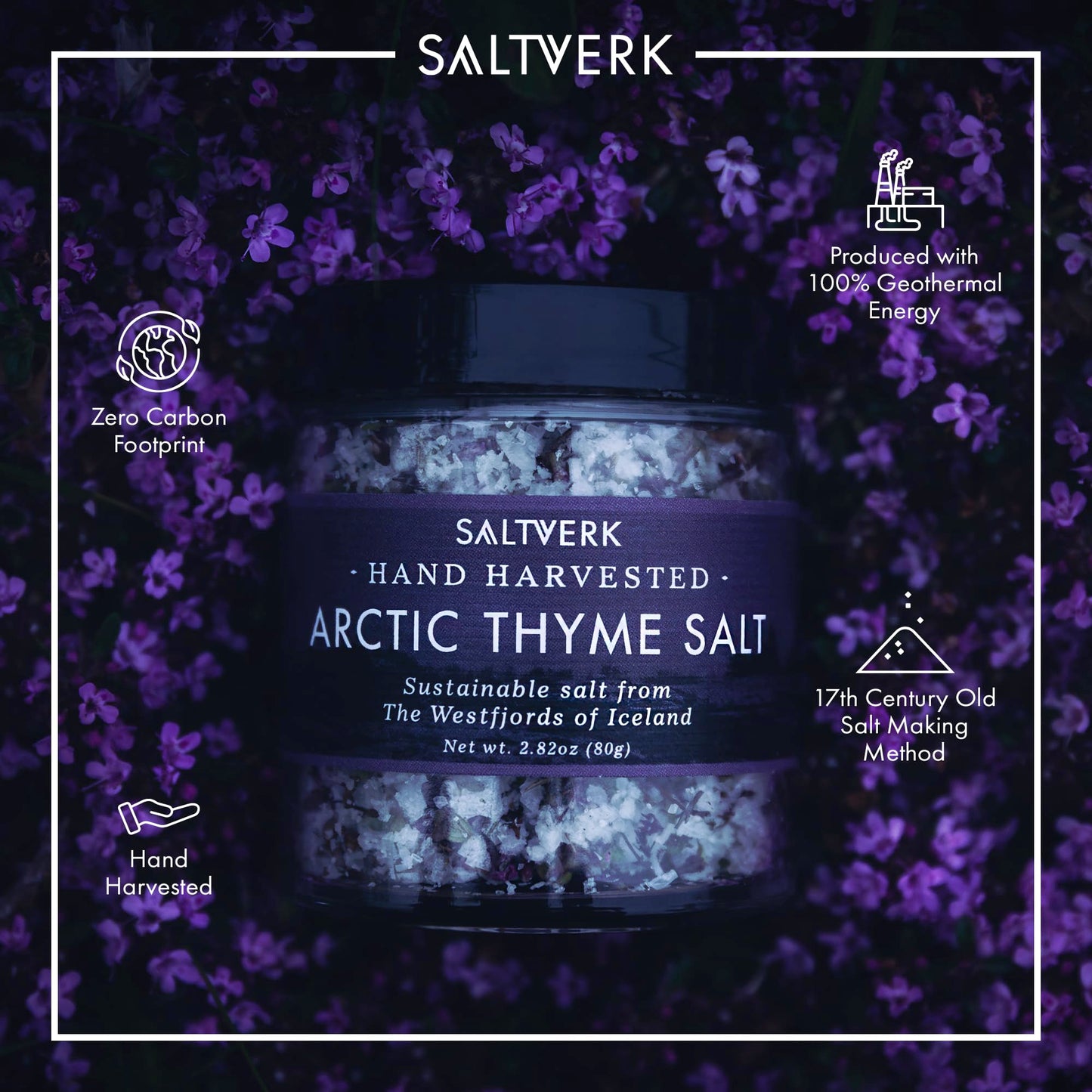 Saltverk Arctic Thyme Sea Salt - 2.82 Ounces Jar - Hand Harvested Gourmet - Sustainably Made