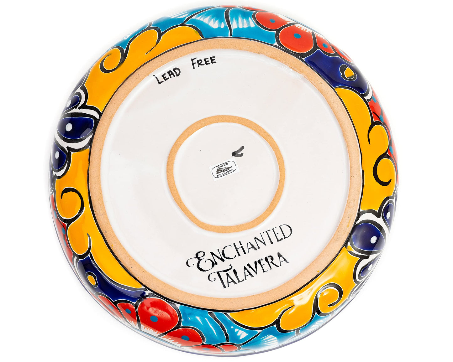 Enchanted Talavera Mexican Talavera Ceramic Hand-Painted Large Serving Bowl Pasta Bowl Fruit Bowl Salad Bowl Party Platter Holiday Bakeware Dish (Cobalt)