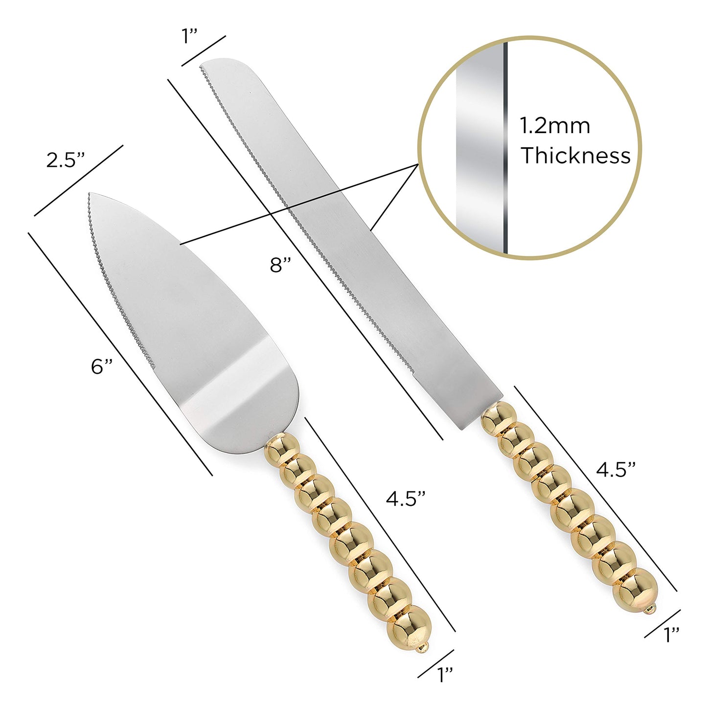 Homi Styles Wedding Cake Knife and Server Set | Elegant Gold Color With Beaded Handles and Premium 420 Stainless Steel Blades | Cake & Pie Serving Set for Wedding Cake, Cake Cutter, Gift