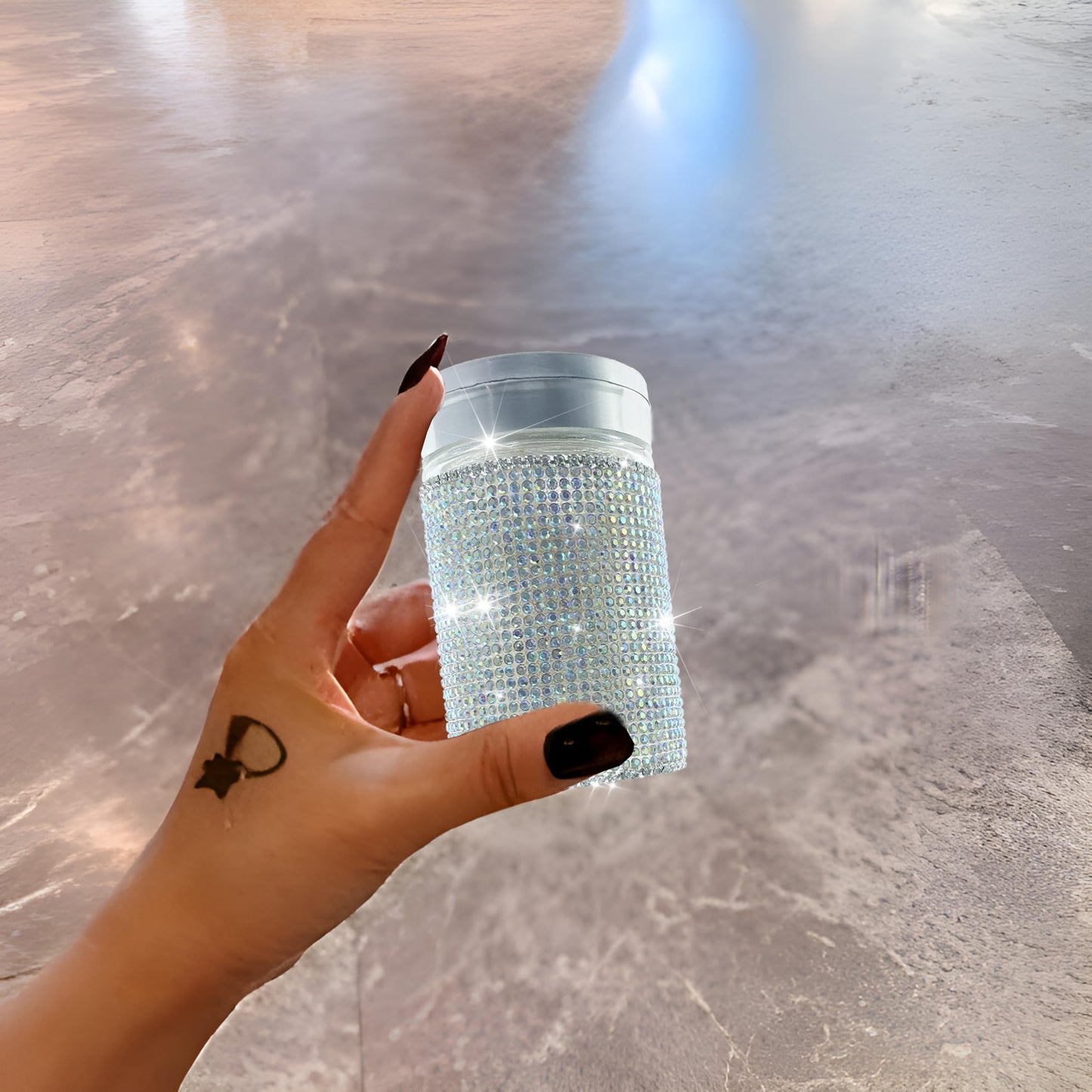 VFUIFRYI Bling Toothpick Holder Rhinestone Home Decor Silver Glitter Sparly Bling Purse Pill Bottle Multiple Uses for Home and Kitchen Decor