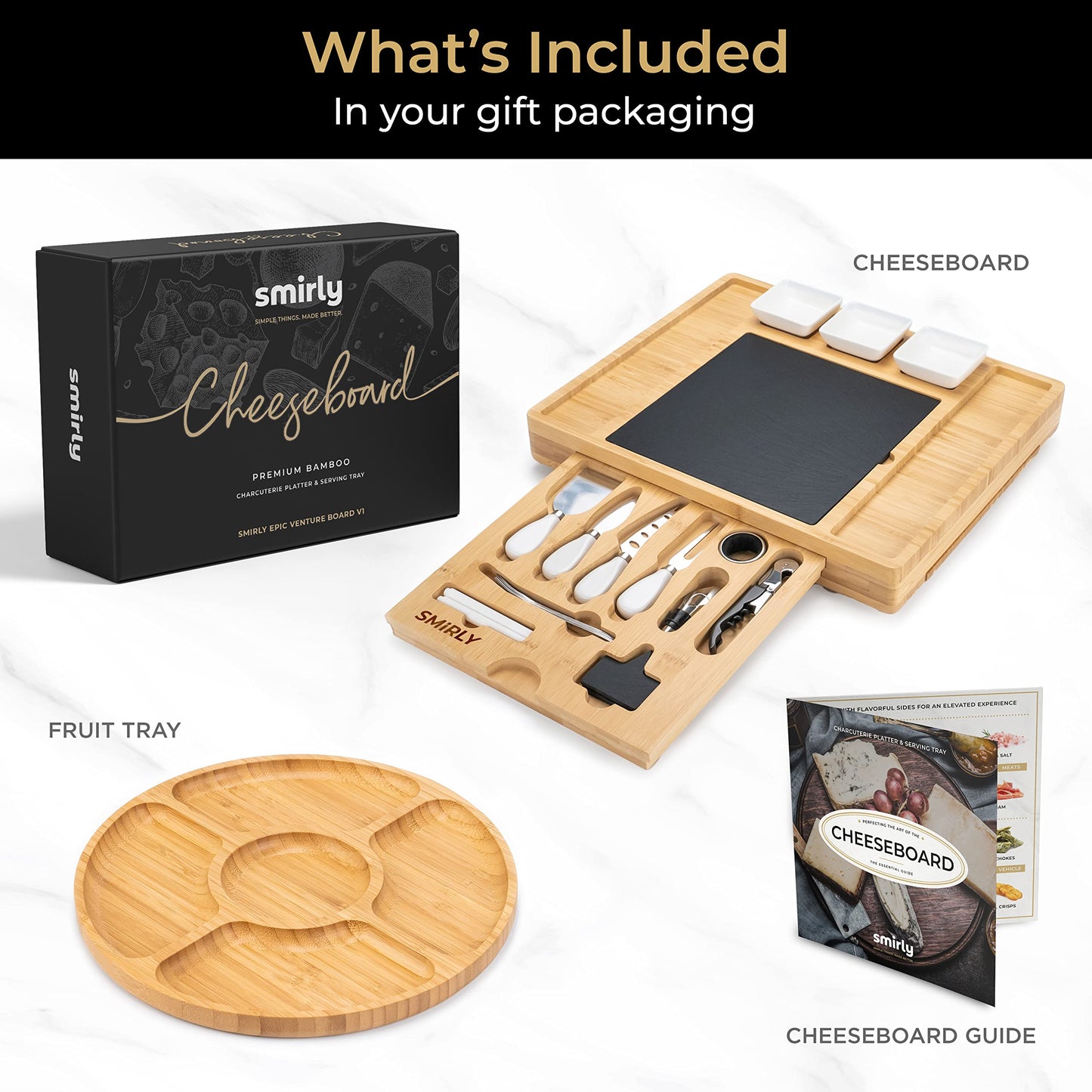 SMIRLY Charcuterie Boards Gift Set: Charcuterie Board Set, Bamboo Cheese Board Set - House Warming Gifts New Home, Wedding Gifts for Couple, Bridal Shower Gift