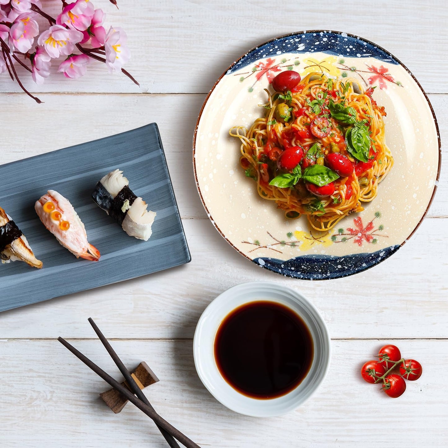 clothmile 7 Inch Japanese Retro Ceramic Dinner Plates Set of 4 Japanese Style Plates Asian Chinese Plates for Cereal, Soup, Dessert, Snack, Fruit, Salsa for Christmas Holiday Present