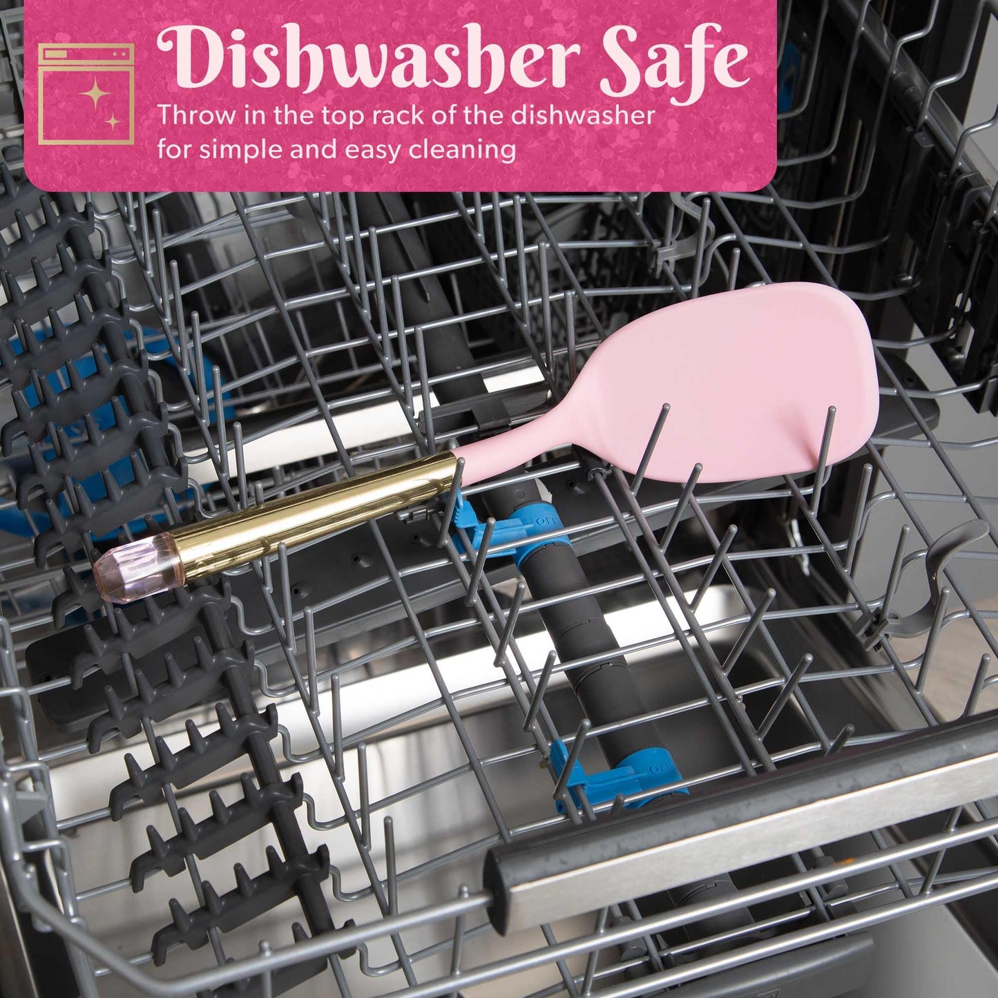 Paris Hilton Solid Turner with Pink Jewel Shaped Handle, Heat-resistant up to 400°F, Dishwasher Safe Kitchen Tool Utensil, Pink and Gold