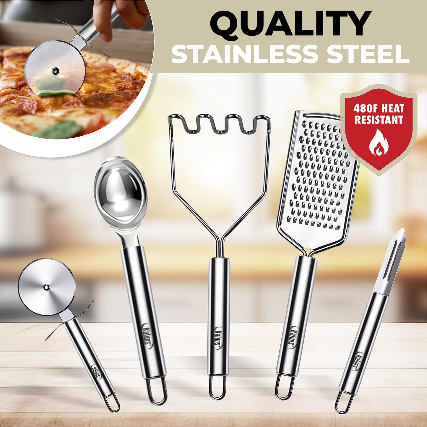 White 50-Piece Silicone Kitchen Utensils Set - Mothers's Day Gifts for Moms, Wives, Dads and Husbands - Complete Kitchen Set 800°F Heat-Resistant Non-Stick Premium Silicone Cooking Utensils with Wooden Handles