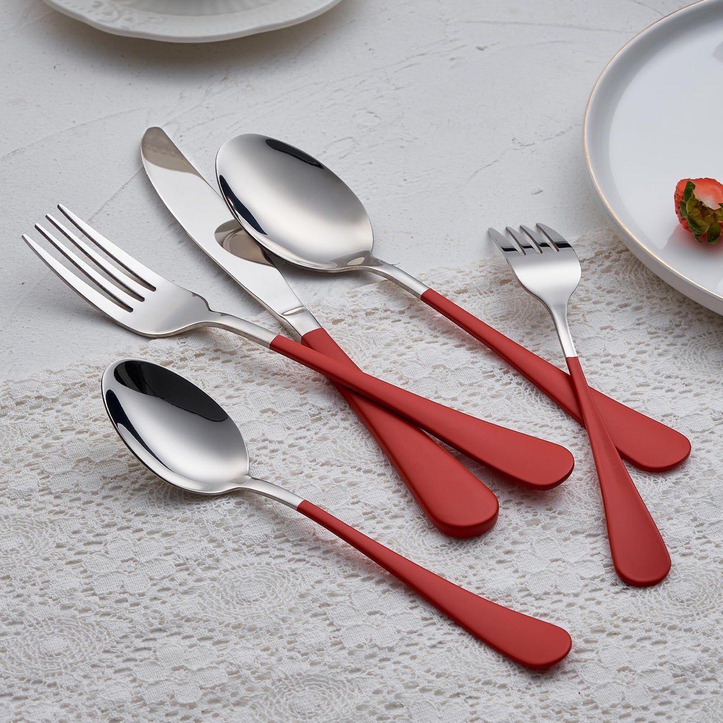 Red 20-Piece Silverware Set 18/0 Stainless Steel Flatware Red Handle Cutlery Set Service for 4 Fork Knife Spoon Set Mirror Finish Dishwasher Safe