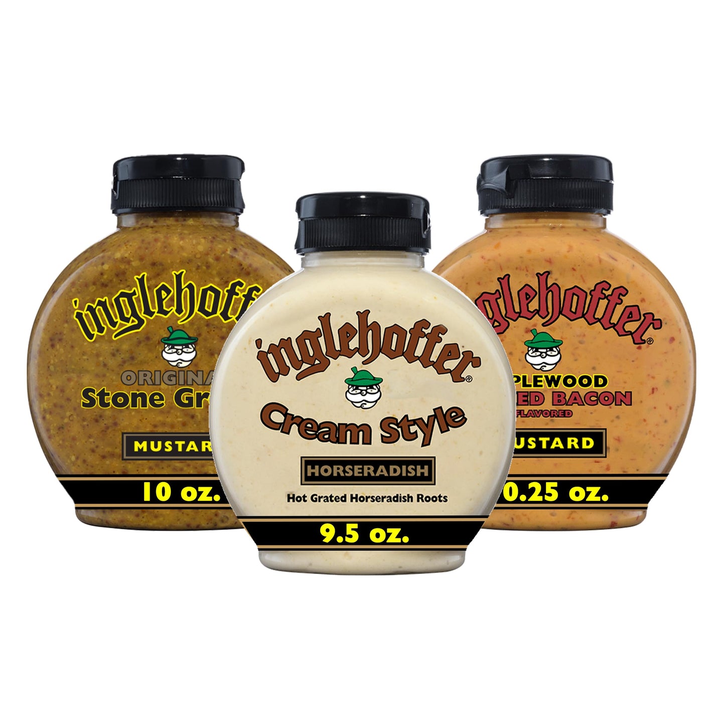 Inglehoffer Condiments Variety Pack (Stone Ground, Cream Style, Smoked Bacon, Pack of 3)